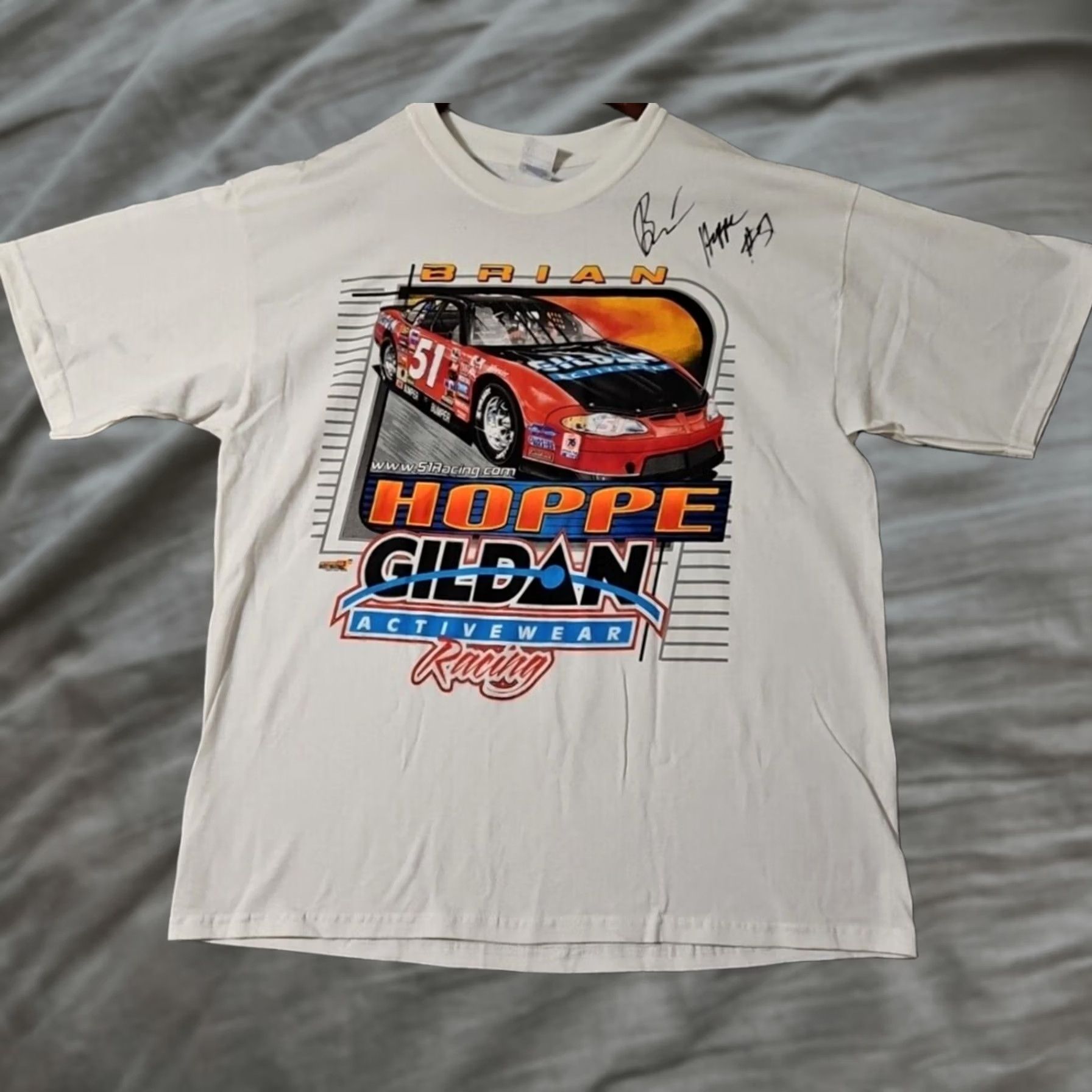 Gildan VINTAGE Nascar Shirt Mens XL Brian Hoppe Graphic Back Hit Y2k 90s Flames Signed White Size US XL / EU 56 / 4 - 1 Thumbnail