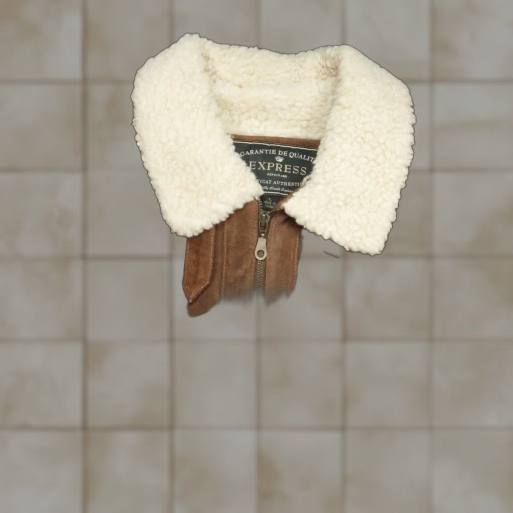 Express Express Vest Mens L Brown Pig Split Leather Suede Full Zip Sherpa Lined Size US L / EU 52-54 / 3 - 1 Thumbnail