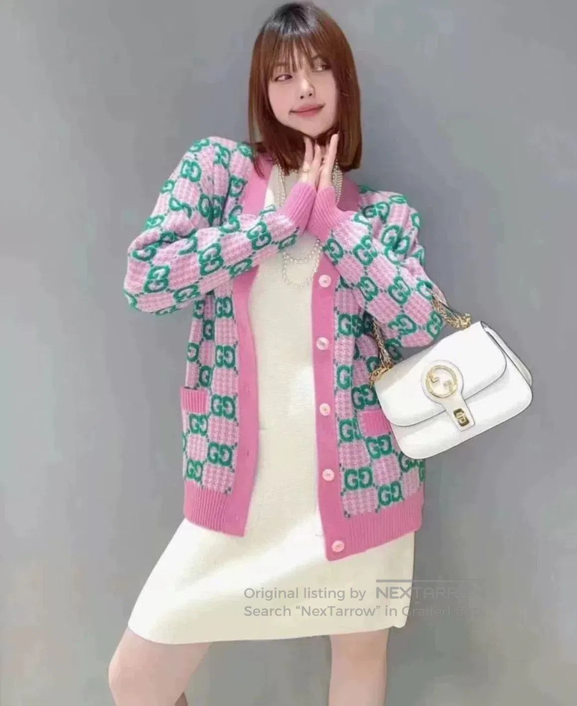 Gucci Gucci Pink Green Logo Cardigan. Size XS / US 0-2 / IT 36-38 - 1 Thumbnail