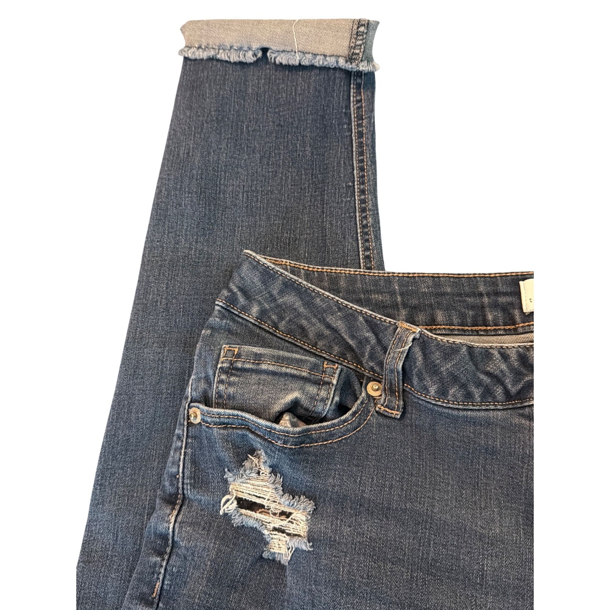 Other True Craft Womens Patched Roll Cuff Distressed Blue Denim Je Size 34" / US 12 / IT 48 - 3 Thumbnail