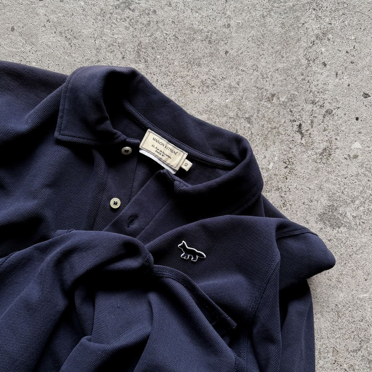 Maison Kitsune Maison Kitsune Mens Navy Fox Logo Patch Cotton Polo Shirt Size US XS / EU 42 / 0 - 3 Thumbnail