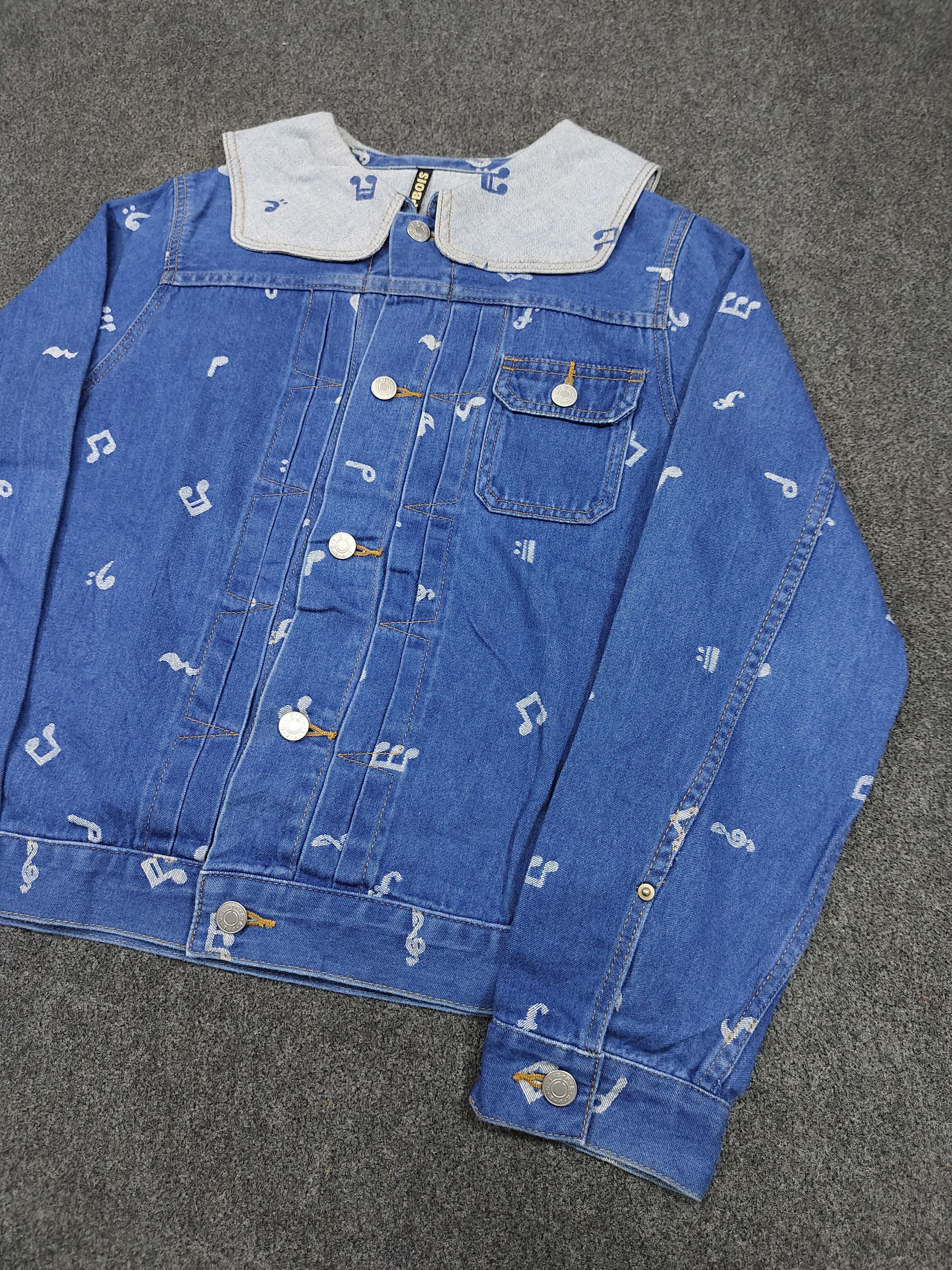 Frapbois Frapbois🇯🇵AOP Musical Notes Sailor Collar Denim Jacket Size M / US 6-8 / IT 42-44 - 3 Thumbnail