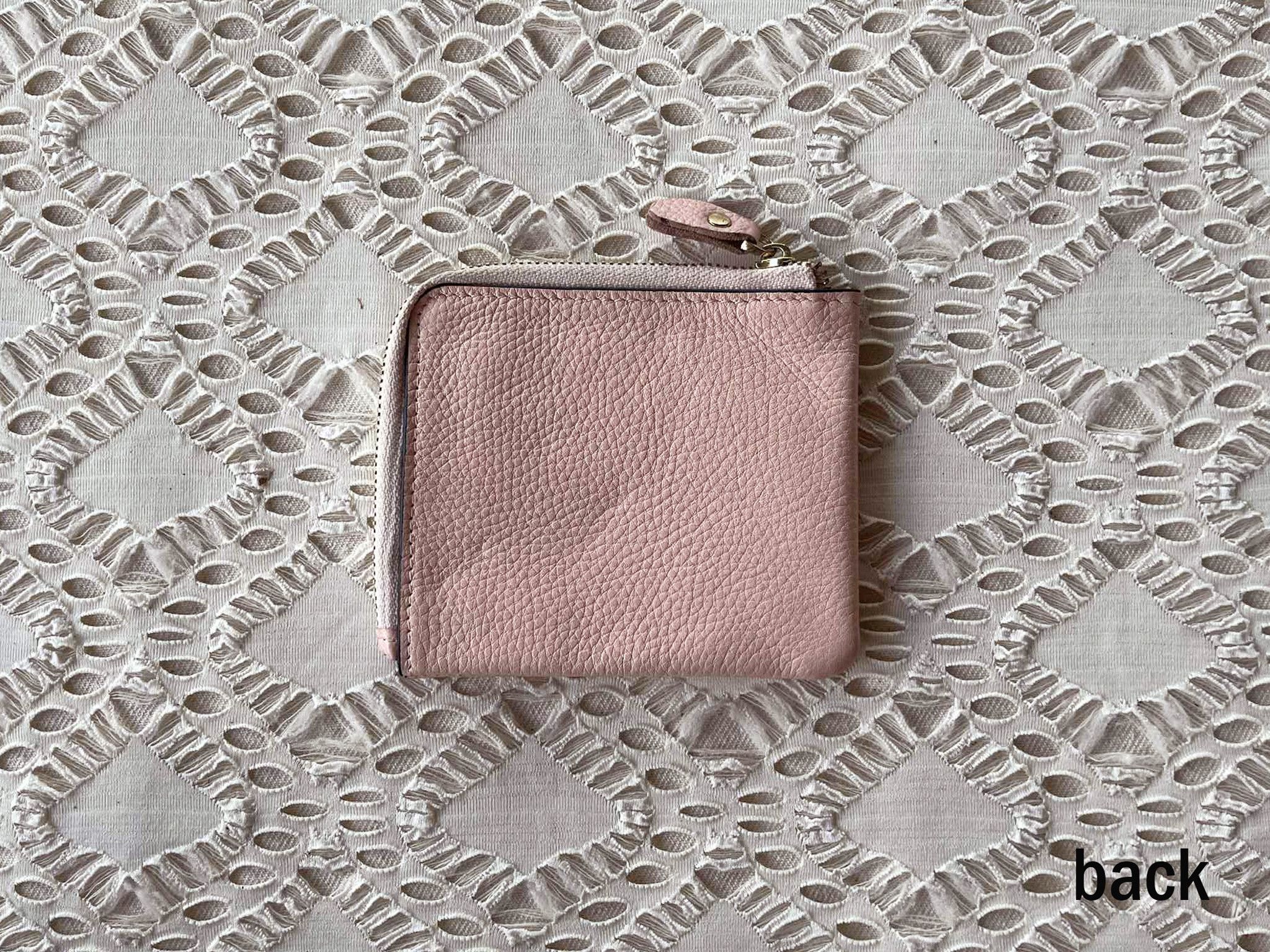 Vintage Pastel Pink Genuine Leather Half Zip wallet, slim wallet Size ONE SIZE - 5 Thumbnail