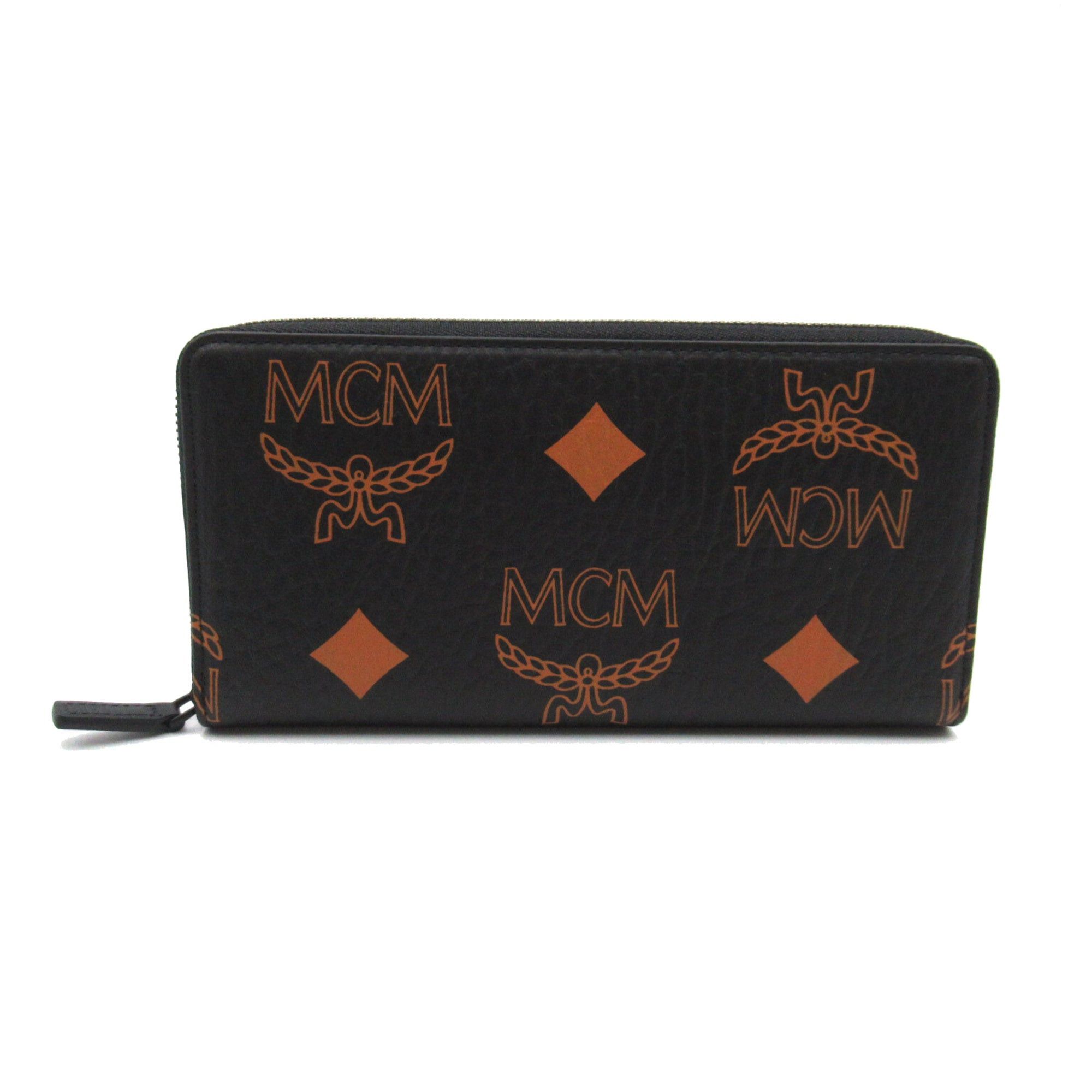 image of MCM Round Long Wallet Black Brown Polyurethane/polyester/others Myldata01, Women's