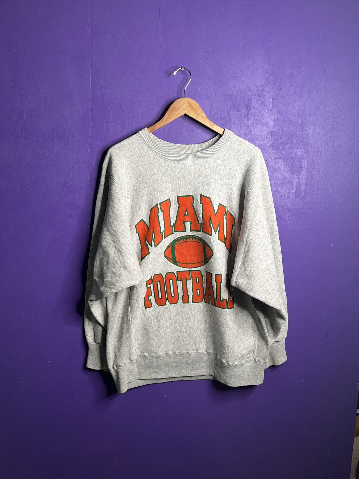 Vintage Vintage 90s Miami football reverse weave crewneck Size US XL / EU 56 / 4 - 1 Thumbnail