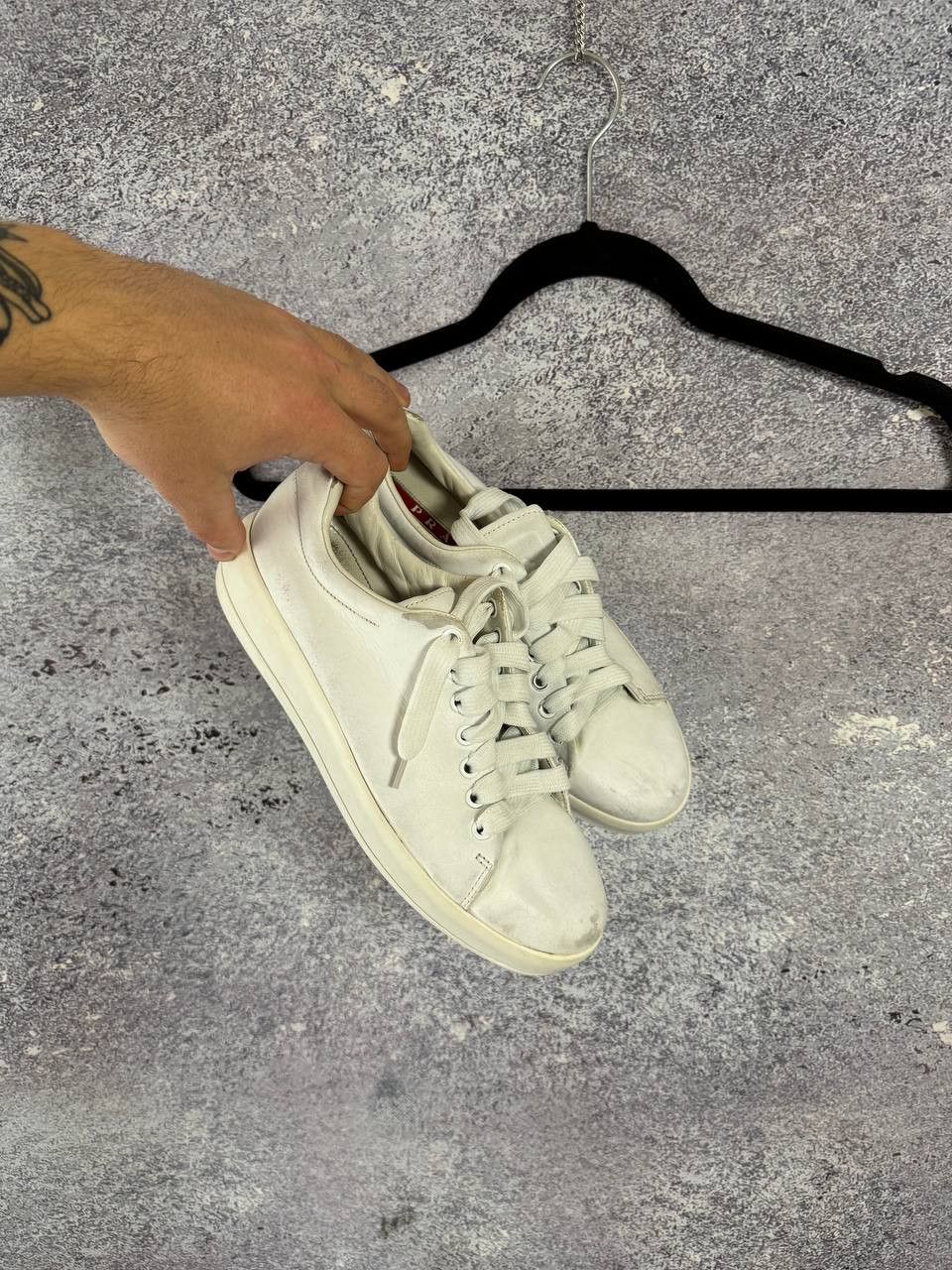 Prada × Vintage Prada Leather Lace-Up Sneakers White Women's 38 Size Size US 8 / IT 38 - 1 Thumbnail
