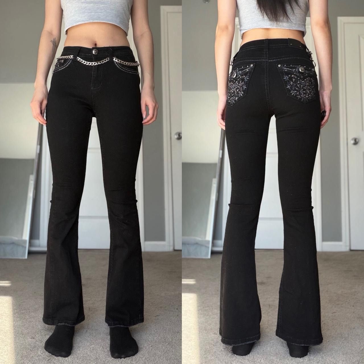 Other Western Grunge Black Mid Rise Bootcut Rhinestone Denim Jeans Size 25" / US 0 / IT 36 - 4 Thumbnail