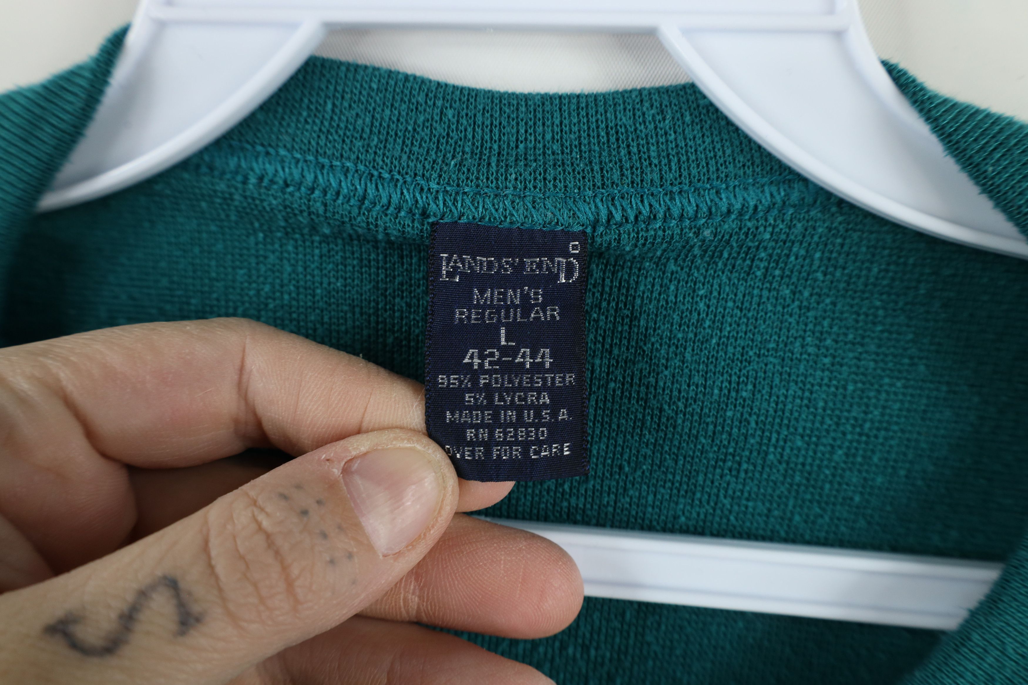 Lands' End × Vintage Vintage 90s Lands End Blank Thermal Knit T-Shirt Green USA Size US L / EU 52-54 / 3 - 8 Thumbnail