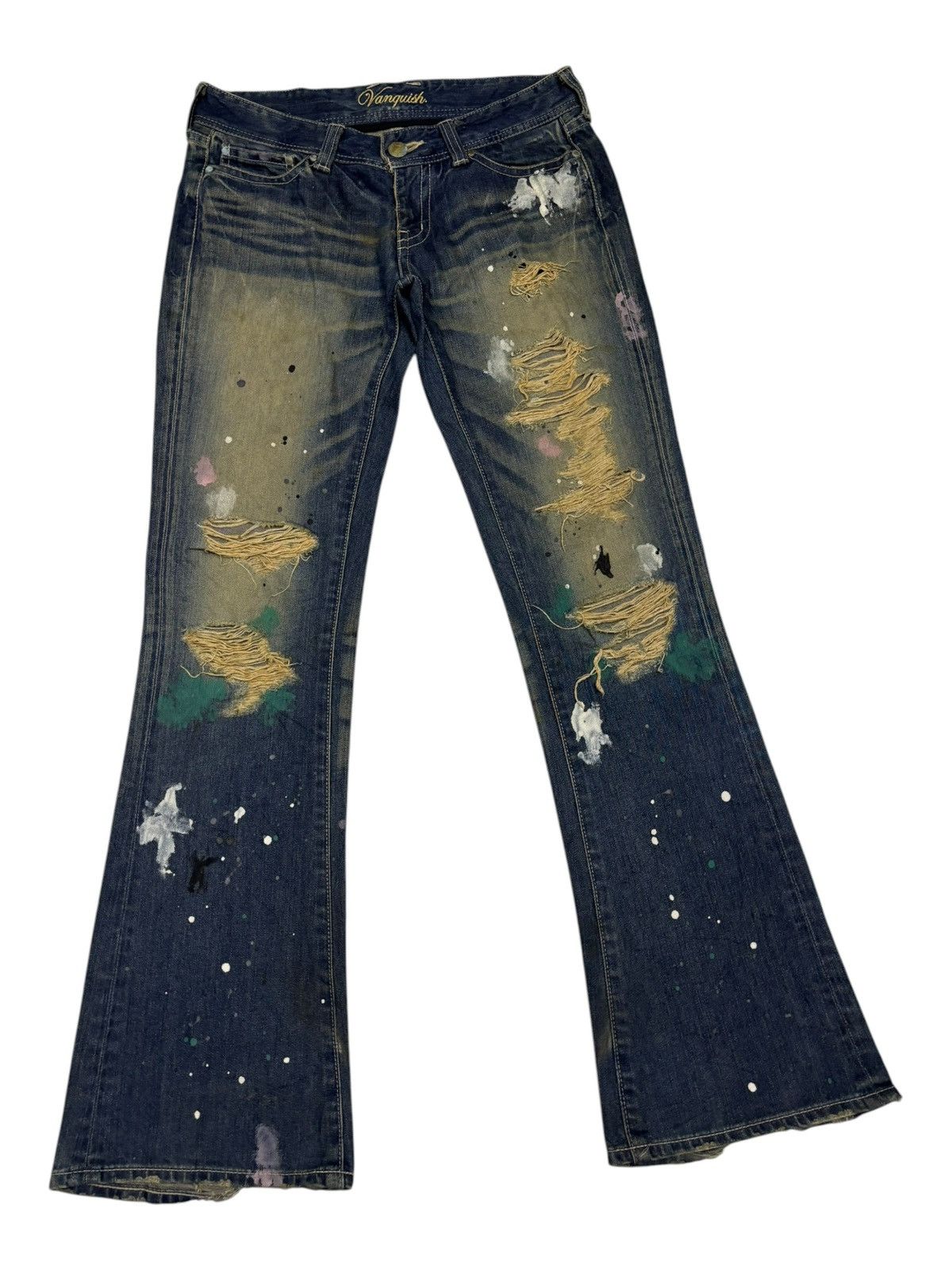 If Six Was Nine Flare Jeans Vanquish Paint Splatter Distressed Denim Size 32" / US 10 / IT 46 - 3 Thumbnail