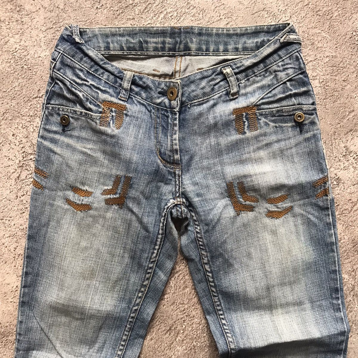 Vintage Vintage 90s Distressed Flared Jeans Low Rise Grunge Y2K 29 Size 29" - 3 Thumbnail