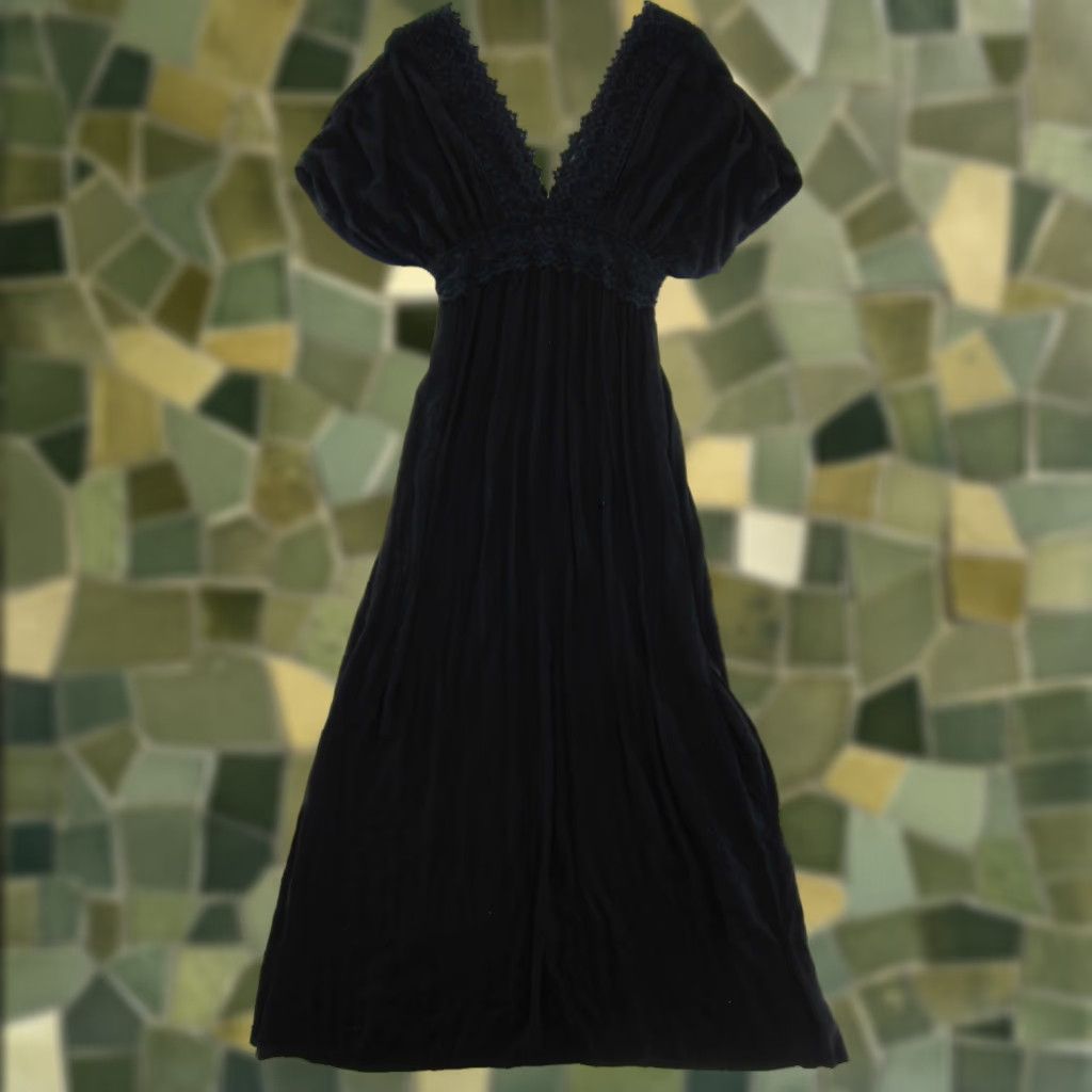 Vintage Accessorize Dress Black Maxi V-Neck Embroidered 100% Rayon Small Womens Size S / US 4 / IT 40 - 1 Thumbnail