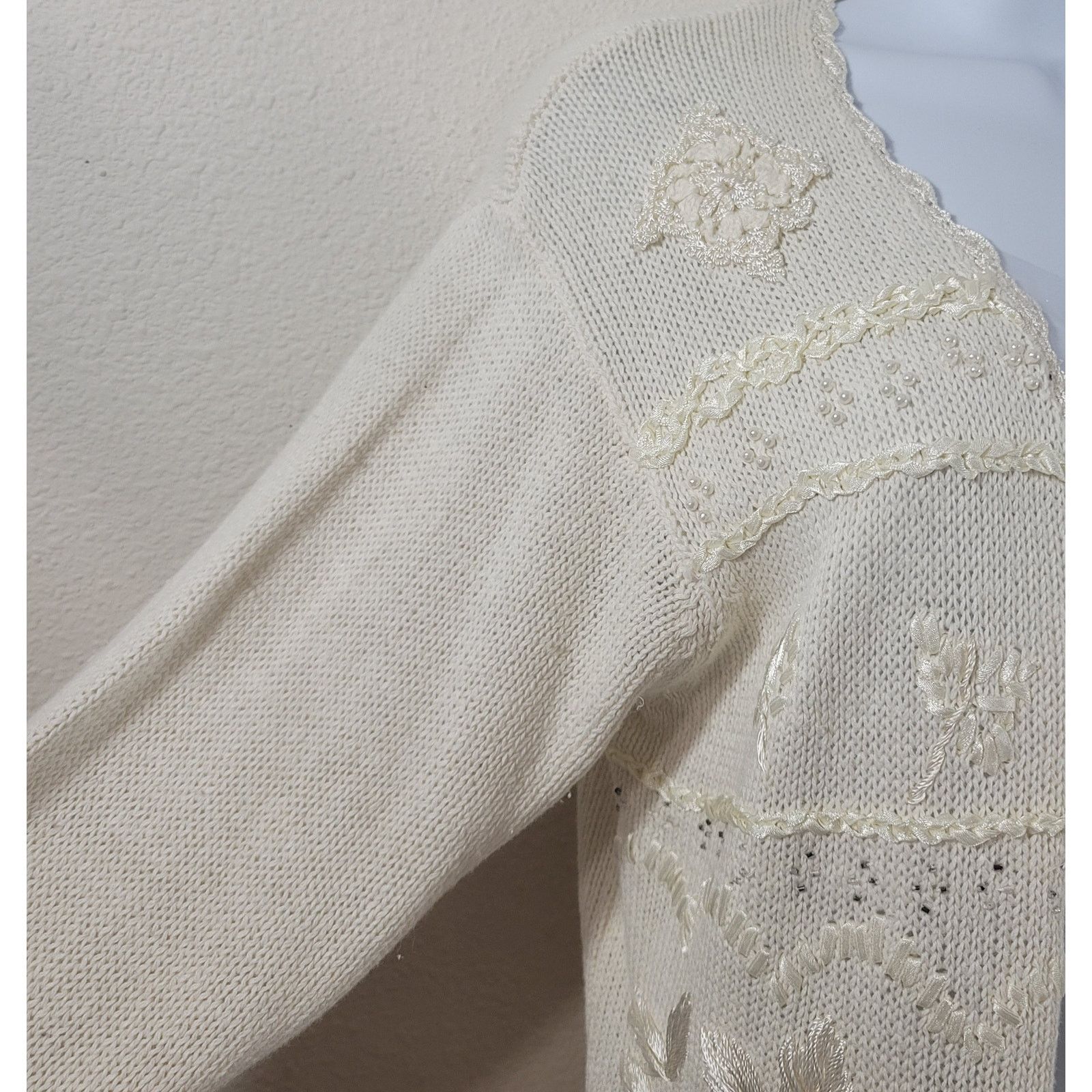 rue21 Rue 21 Cream Open Front Embroidered Cardigan Sweater Small Size S / US 4 / IT 40 - 6 Thumbnail