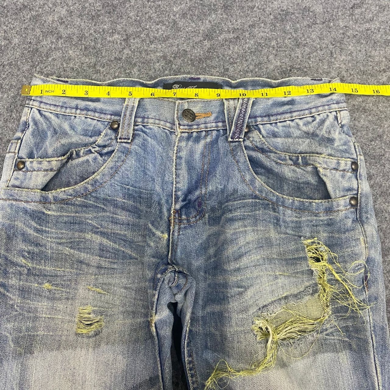 If Six Was Nine 💥Flare💥Vintage Foot Three Style Distressed Denim Size US 30 / EU 46 - 4 Thumbnail
