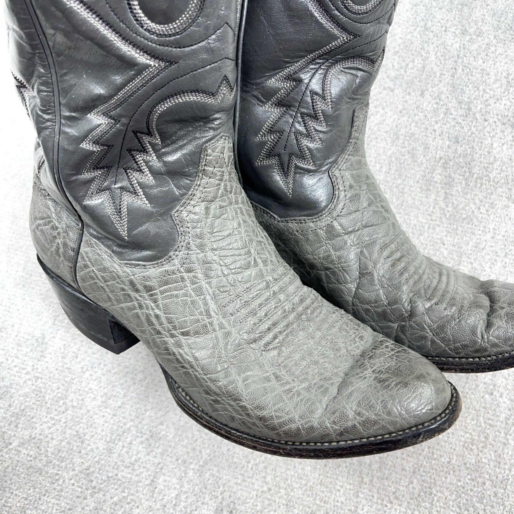 Vintage VINTAGE Panhandle Slim Cowboy Boots Men 8D Grey Bull shoulder Western Leather Mid-Calf Boots D Gray Pointed Toe Western Mens Size US 8 / EU 41 - 3 Thumbnail