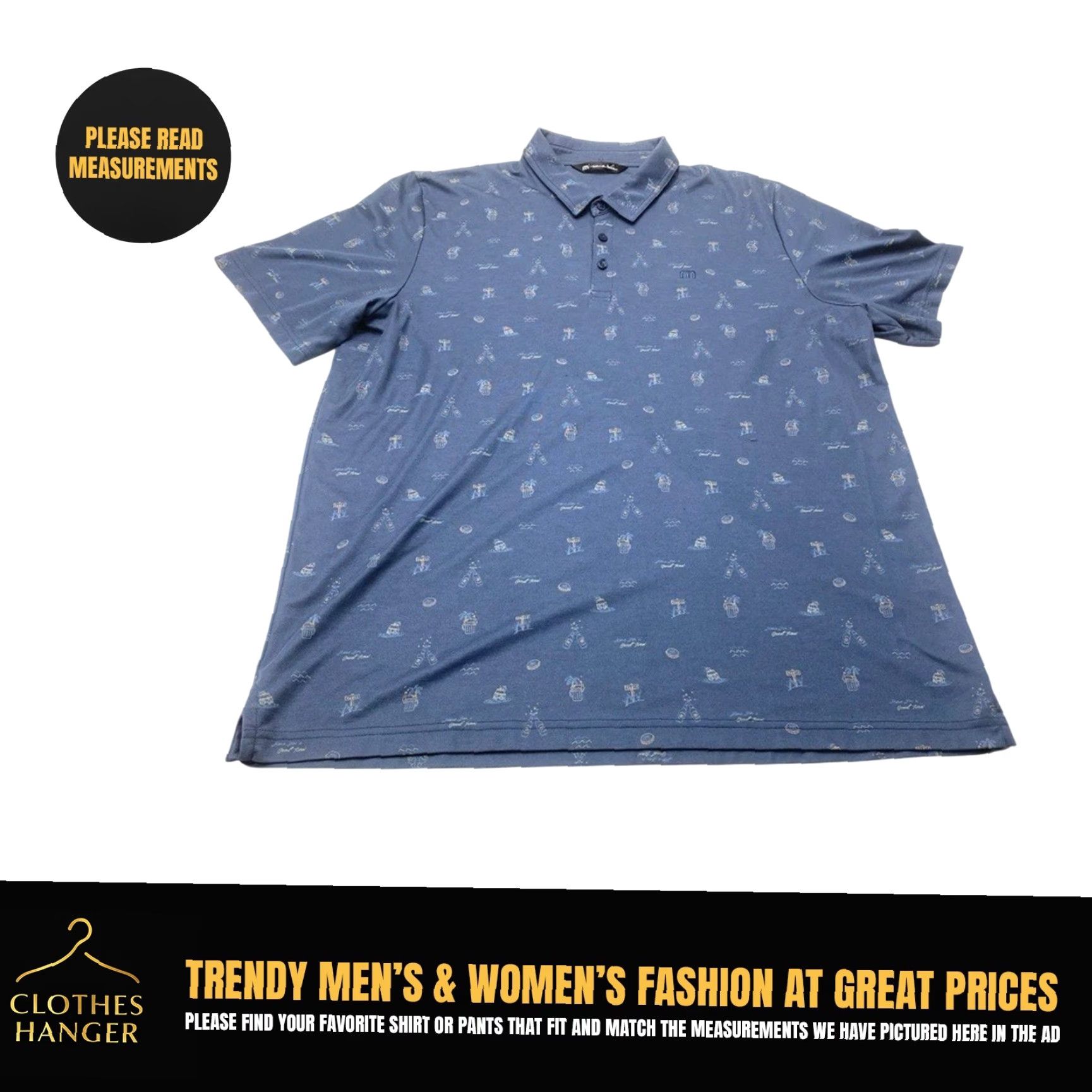 TravisMathew Travis Mathew Polo Shirt Mens 3XL Blue BeER All Over Print Dress To Impress 8577 Shirt Polo Mens 3XL Blue Beer Print Dress To Impress Size 48R - 2 Thumbnail