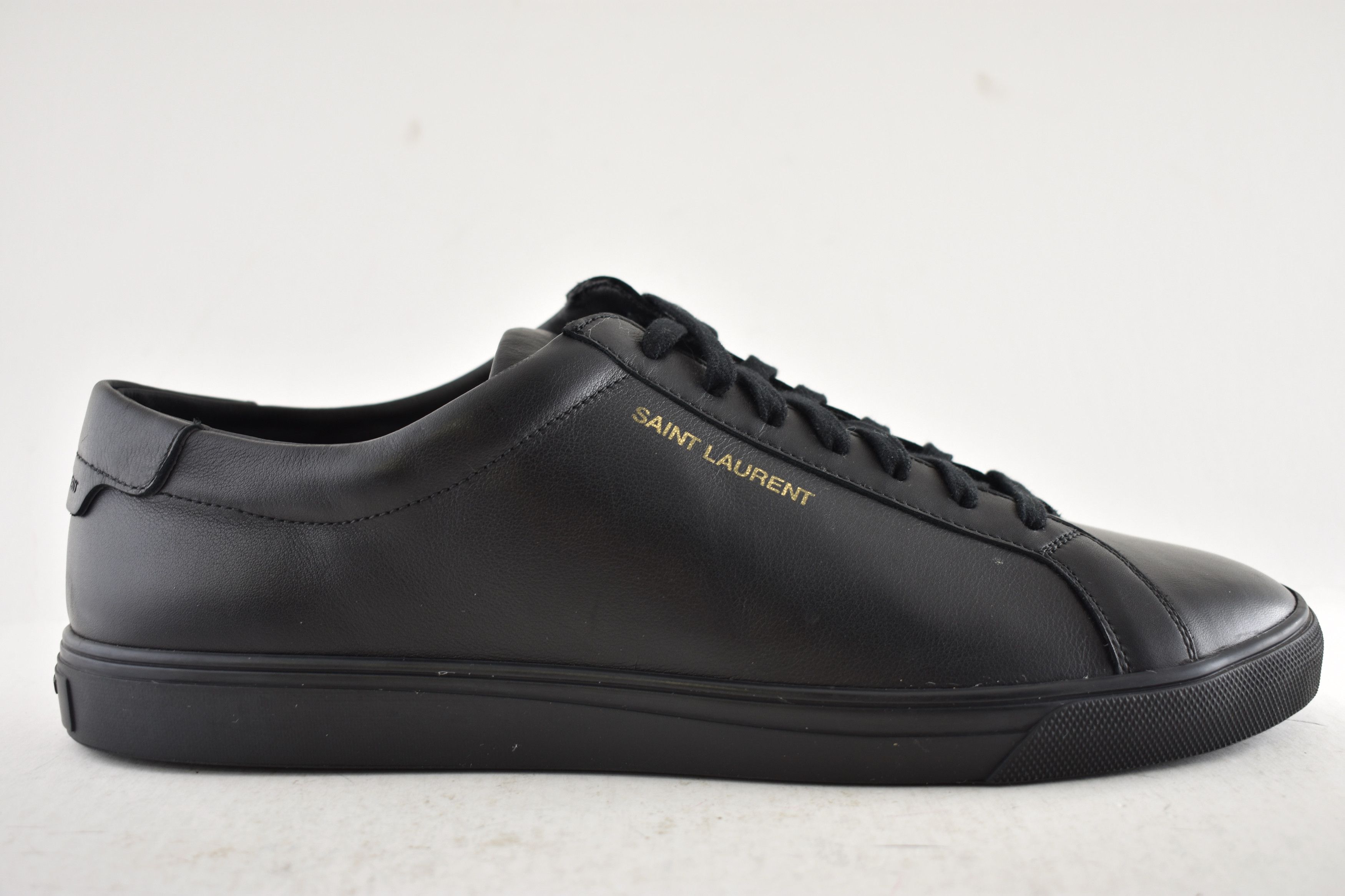 Saint Laurent Paris Andy Black Leather Gym Gold Logo Flat Low Top Sneaker 44 11 Size US 11 / EU 44 - 2 Thumbnail