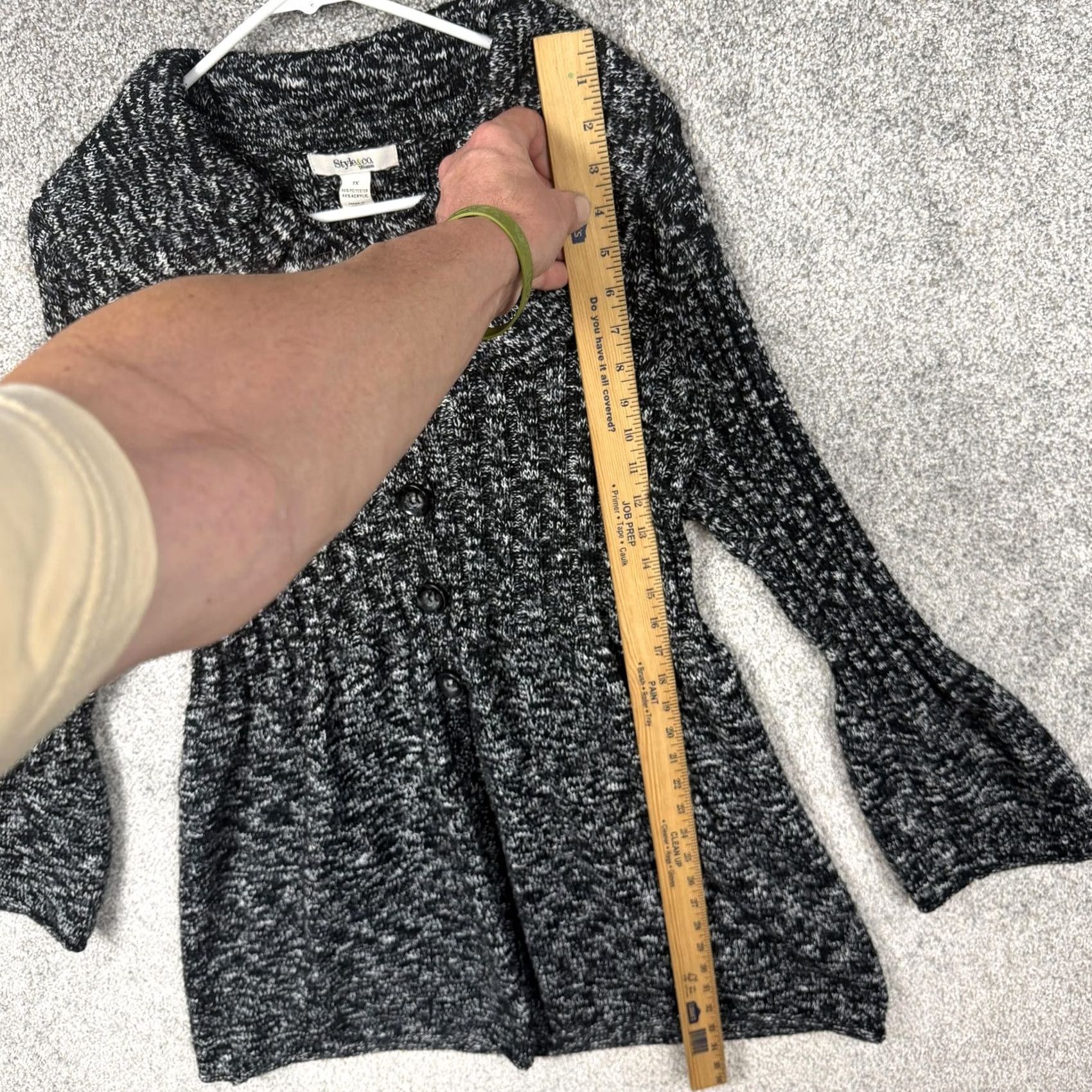 Vintage Style&co Cardigan Sweater 1X Plus Black Bell Sleeve Collared Knit Marled Bohemian Gothic Grunge Vintage: No Size XL / US 12-14 / IT 48-50 - 2 Thumbnail