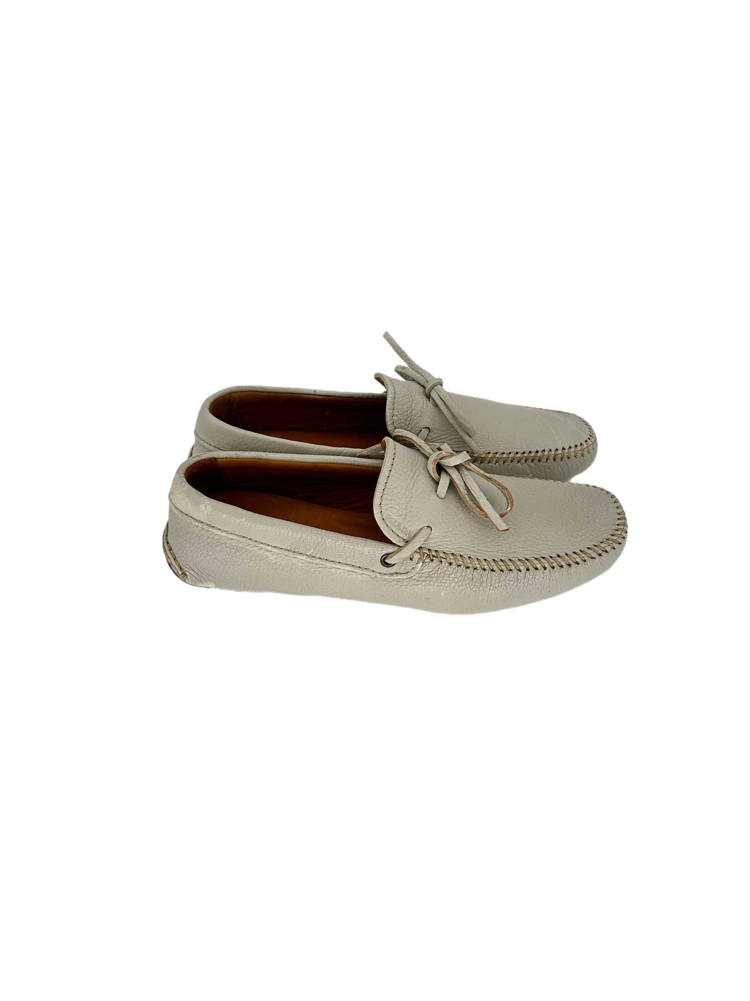 Prada Prada Off White Grain Leather 'Driver' Shoe With Lace Detail Size US 6 / EU 39 - 2 Thumbnail