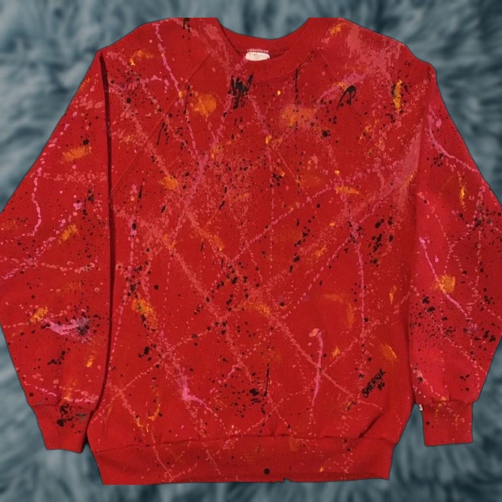 Vintage Vaporwave Hoodie Men S Red Paint Splatter Vintage 80s Pullover All Over Print Grunge Surf Skate 90s USA USA Size US S / EU 44-46 / 1 - 1 Thumbnail