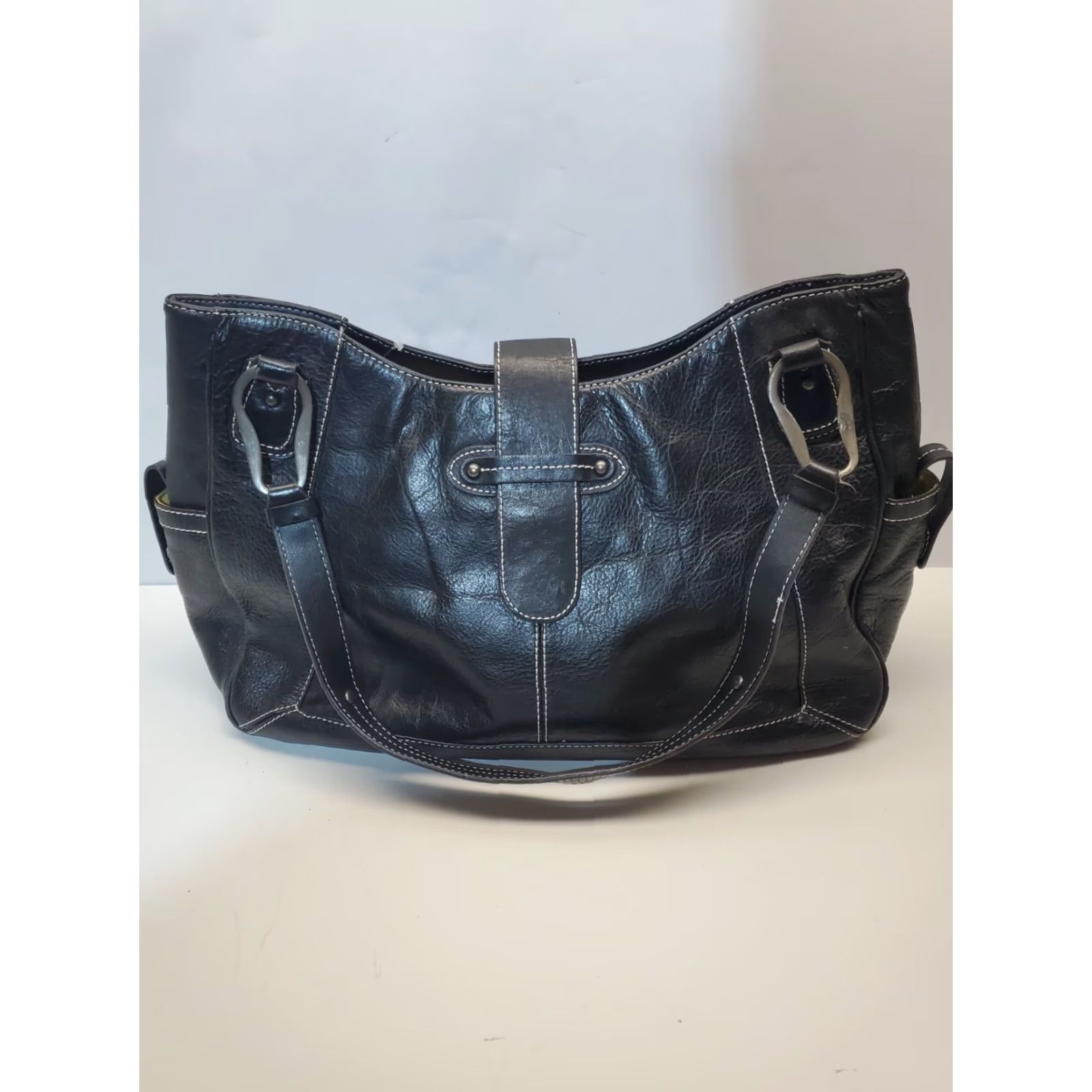Vintage VINTAGE Franklin Covey Tote Black Leather Organizer Purse Bag Handbag Women Large 10x14 Magnetic Size ONE SIZE - 4 Thumbnail
