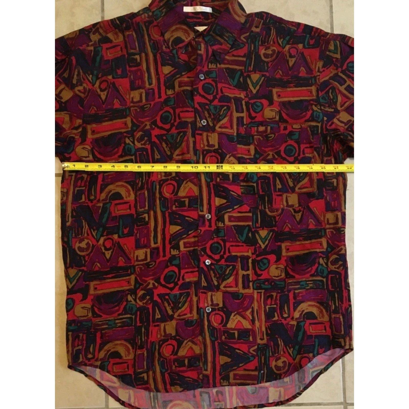 Vintage Vtg 90s Abstract Art AOP Button Up Shirt M Grunge Vaporwave Surf Skate Aztec OP Shirt Mens Red Silk Short Sleeve Size US M / EU 48-50 / 2 - 5 Thumbnail