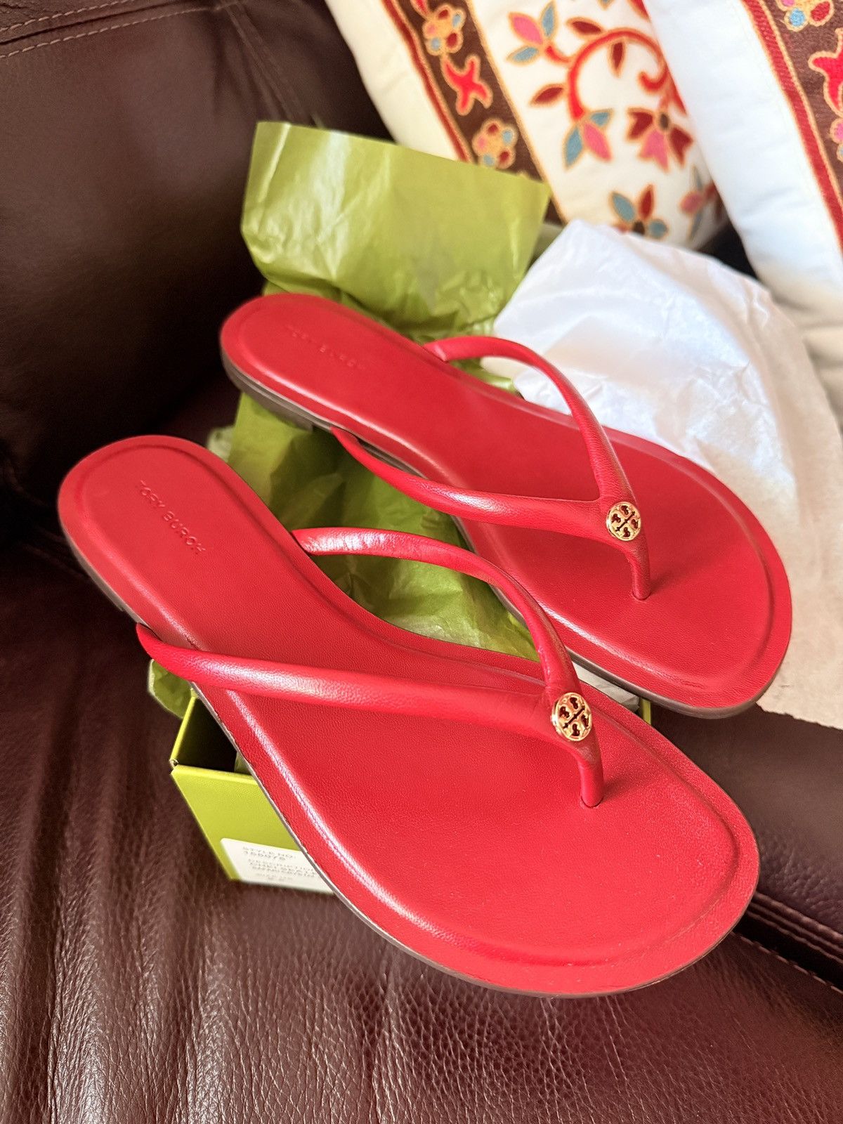 Tory Burch ory Burch Women Chelease Leather Flip Flop Sandals 8.5 Red Size US 8.5 / IT 38.5 - 1 Thumbnail