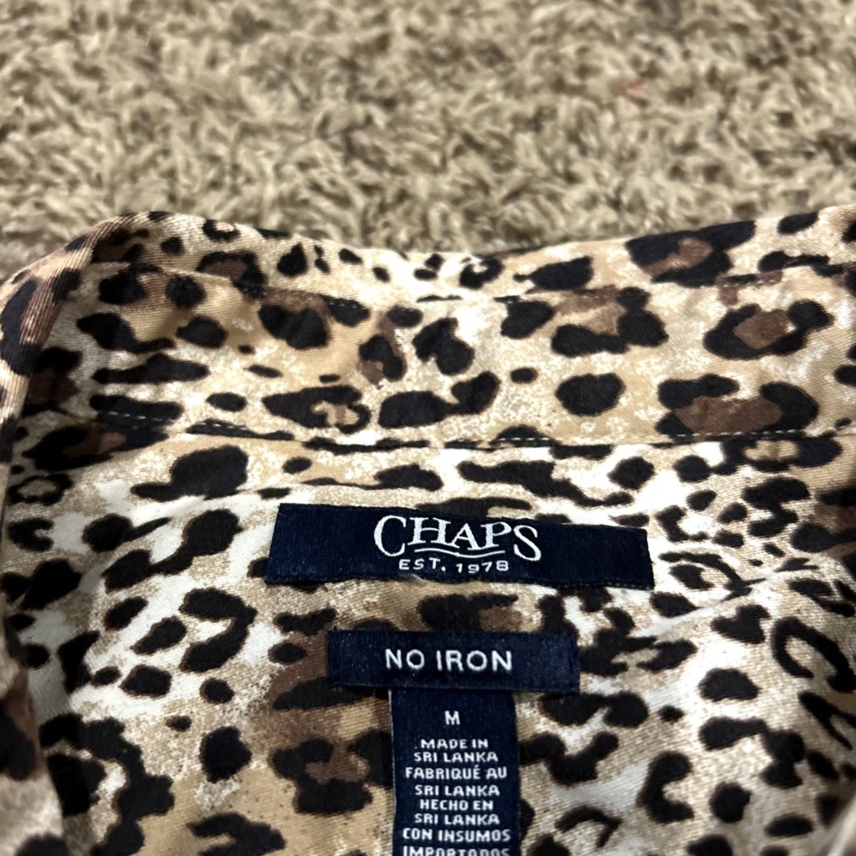 Chaps VINTAGE Chaps Ralph Lauren Women's Shirt Button Up Cheetah Animal Print Blouse Top M Brown 100% Cotton Long Sleeve Collared Button-Front Shirt Womens Size M / US 6-8 / IT 42-44 - 2 Thumbnail