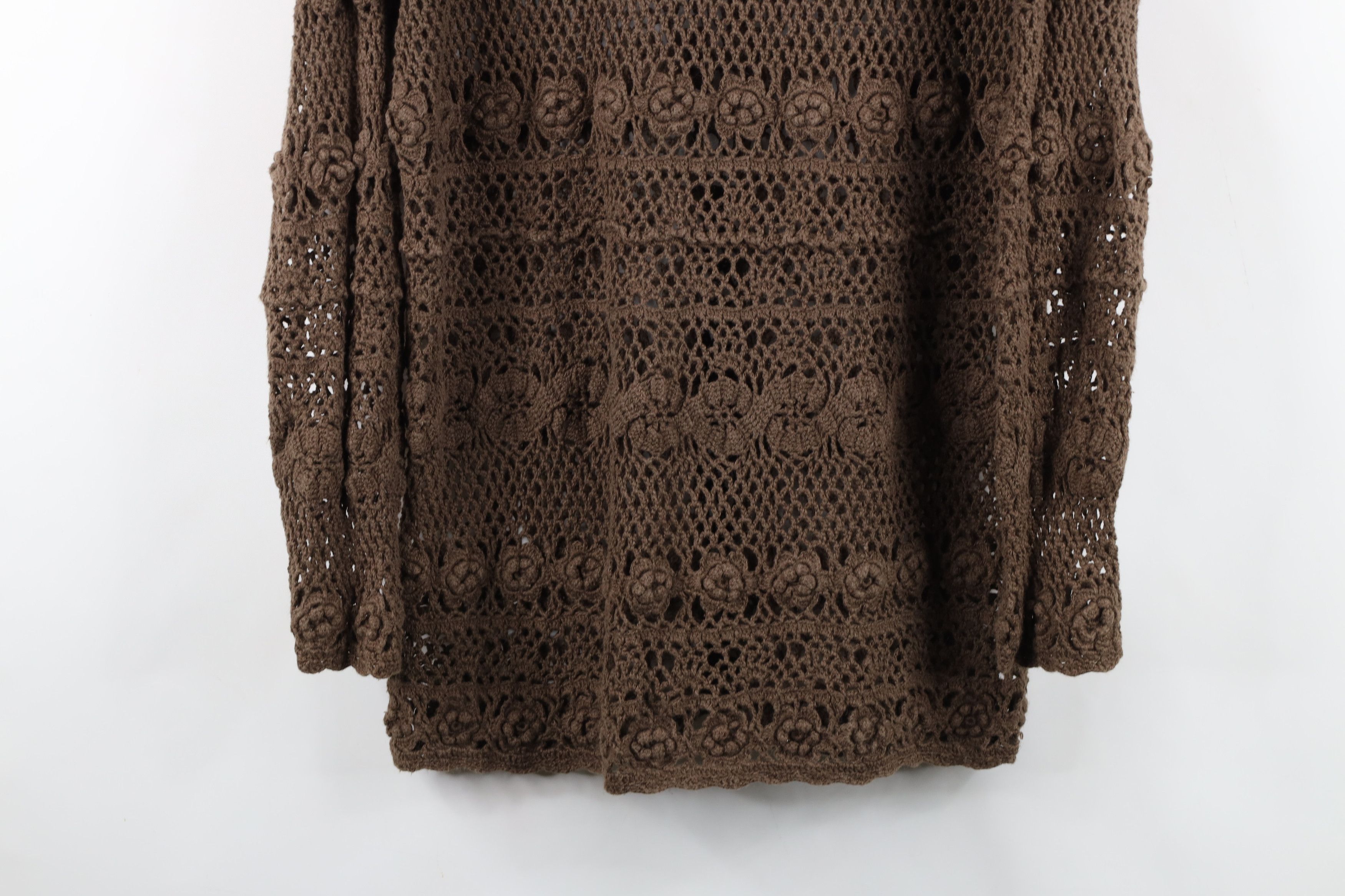 Vintage Vintage 90s Y2K Babydoll Crochet Knit Flower Sweater Brown Size M / US 6-8 / IT 42-44 - 3 Thumbnail