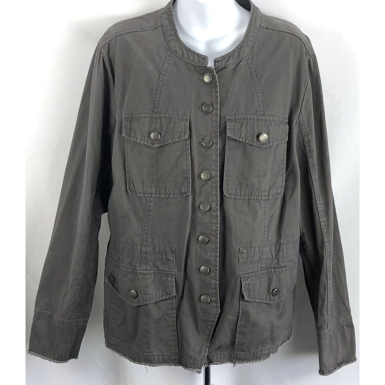 Vintage Maurices Retro Distressed Jacket Gray ButtonUp Fringe Hem 90s Grunge Moto Utility Y2K Jacket Women's L Gray Fringe Size L / US 10 / IT 46 - 5 Thumbnail