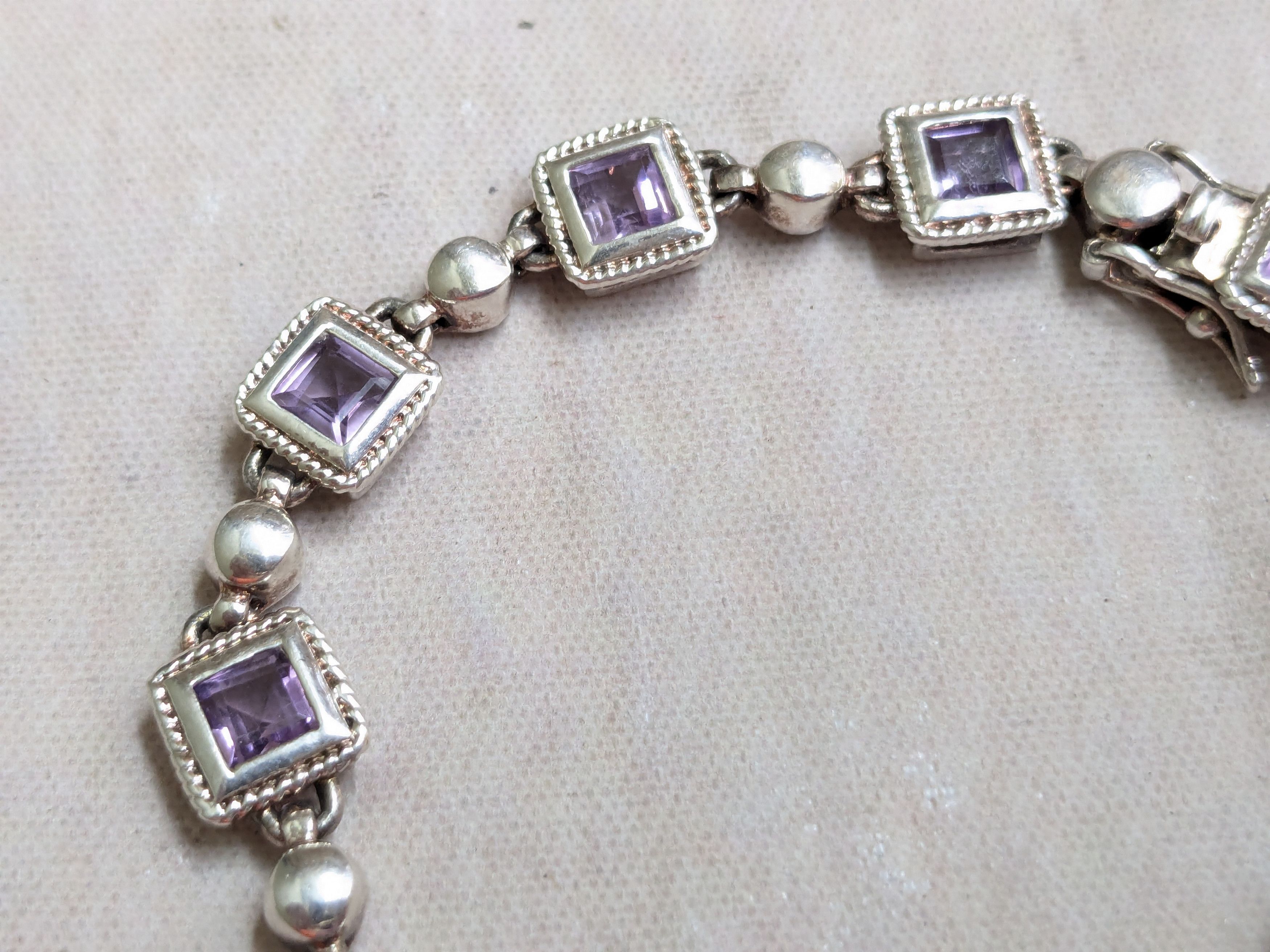 Sterling Silver Sterling Silver Tennis Bracelet Purple Amethyst Square 7.25 Size ONE SIZE - 3 Thumbnail