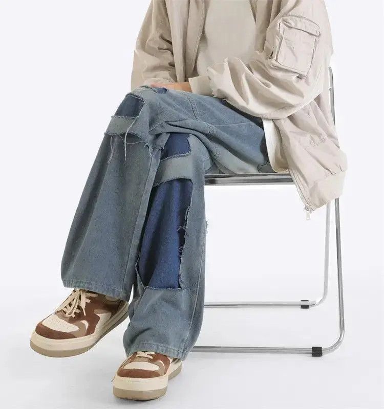 Japanese Brand Straight and loose patchwork distressed jeans Size US 32 / EU 48 - 3 Thumbnail