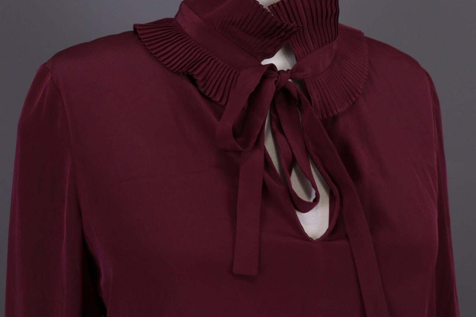 Designer Claudie Pierlot Burgund Pussy Bow Blouse Shirt Size 38 Size M / US 6-8 / IT 42-44 - 4 Thumbnail