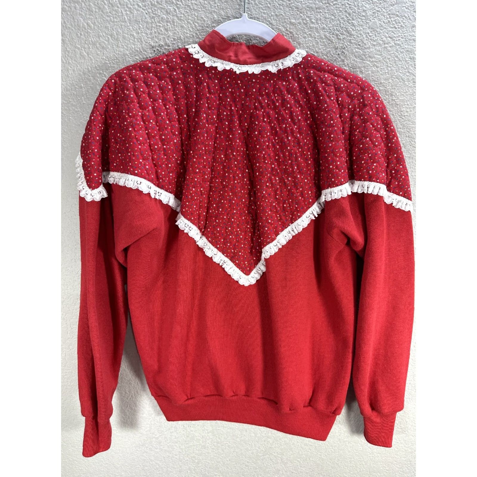 Vintage Vtg Healthknit Red Microfloral Jacket Lined Snap Buttons Lace Trim Long Sleeve Cotton Blend Women Size L Size L / US 10 / IT 46 - 7 Thumbnail