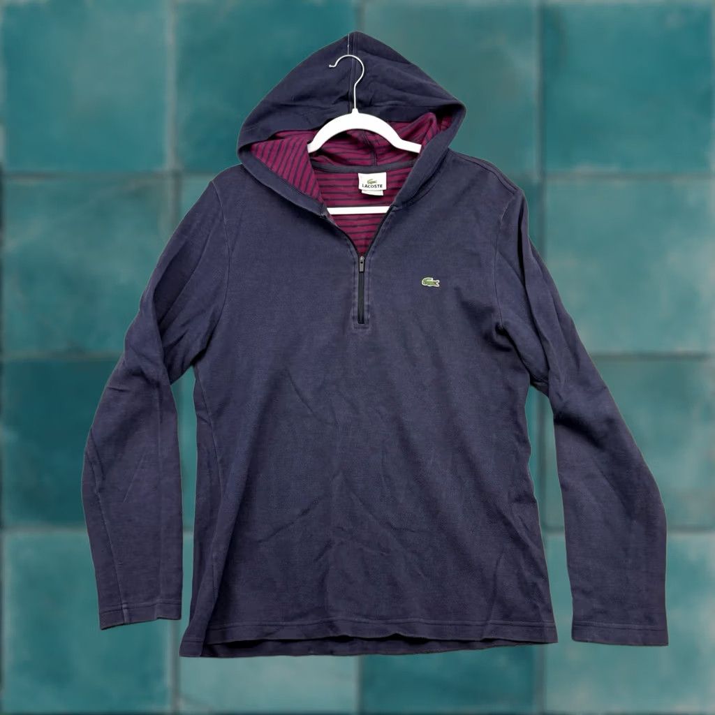Lacoste Lacoste Hoodie Mens M Blue Stripes Lightweight Quarter Zip Sweatshirt Cotton Pullover Size US M / EU 48-50 / 2 - 1 Thumbnail