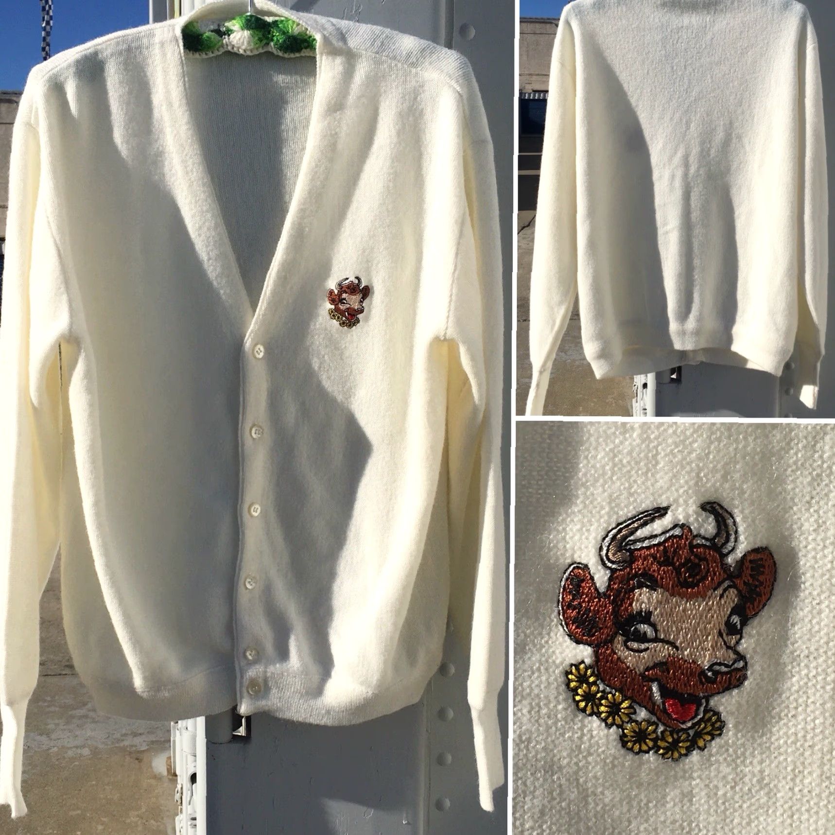 Vintage VINTAGE Elsie The Cow Cardigan Sweater Etonic Sportswear By Eaton Size L Ivory Acrylic Rockabilly Mens Size US L / EU 52-54 / 3 - 2 Thumbnail