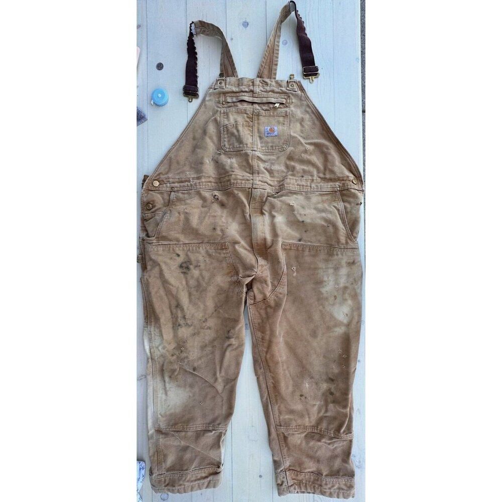 Carhartt Vintage Carhartt R01 Duck Unlined Double Knee Overall Bib s Size ONE SIZE - 1 Thumbnail