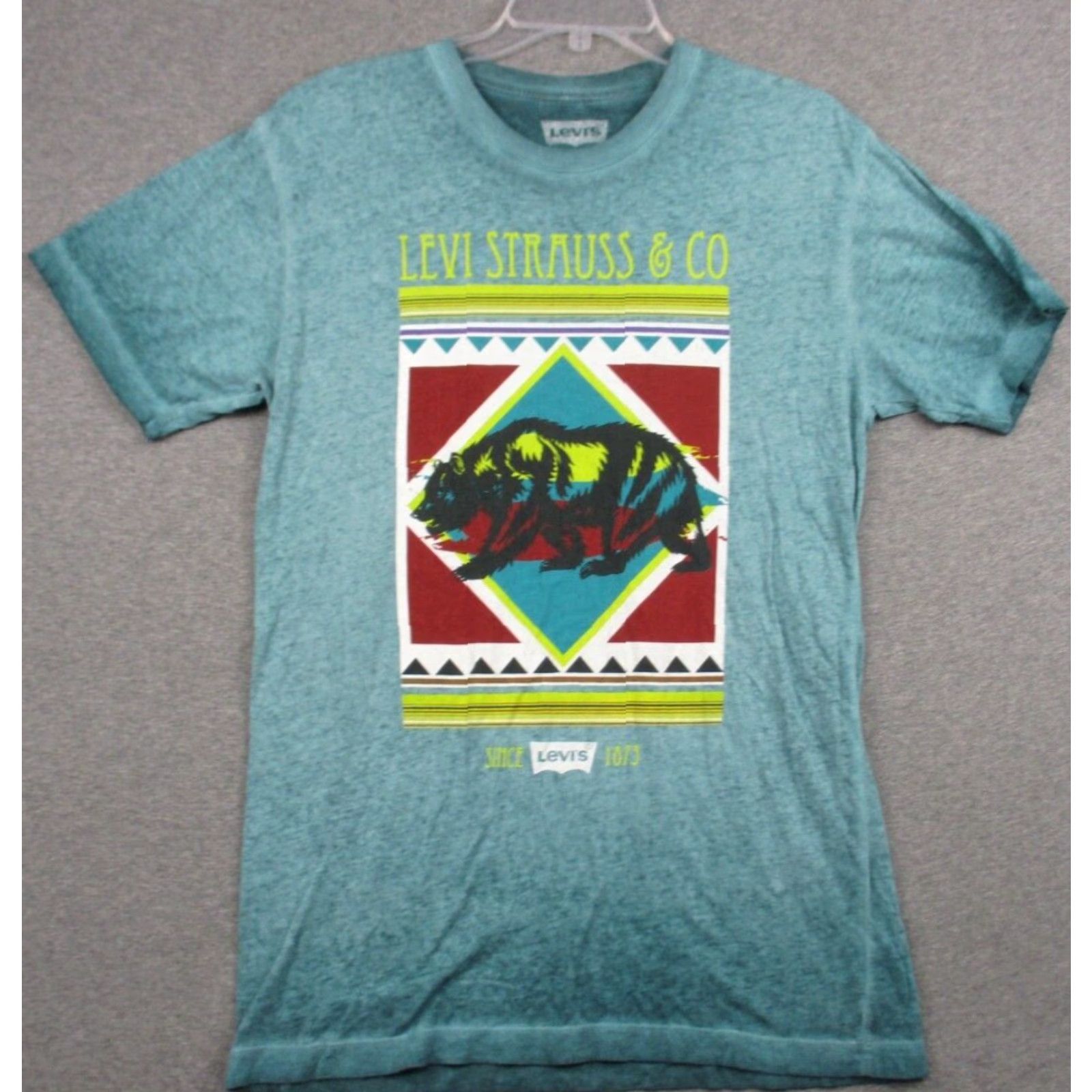 Levi's VINTAGE Levis Strauss Shirt Medium Men Short Sleeve Green Bear Aztec Shirt M Green Bear Logo 70s Animals Art American Mens Size US M / EU 48-50 / 2 - 2 Thumbnail