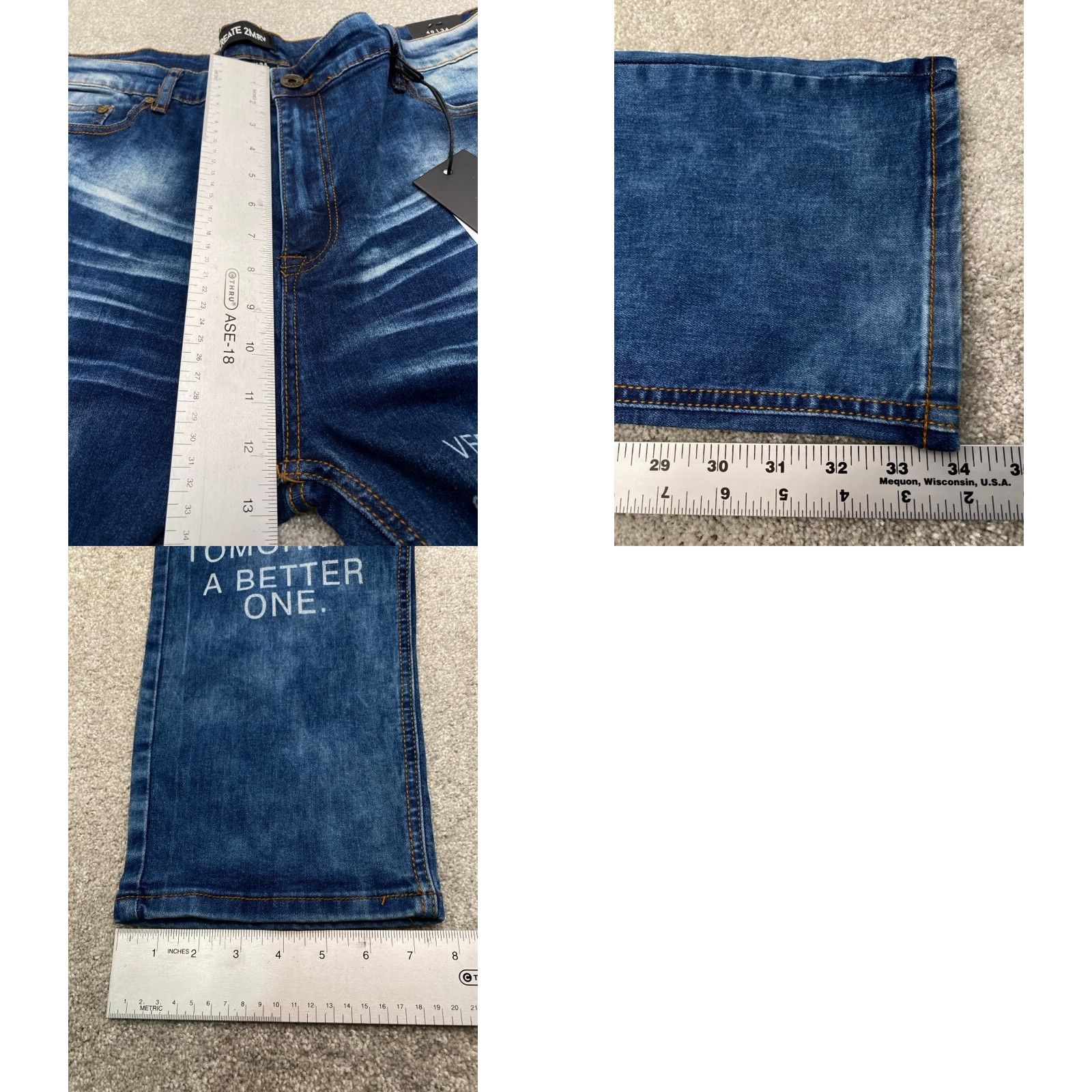 Denime NWT Create 2MRW Mens Denim Jeans 40x34 Distressed Straight Leg 5-Pocket Regular Blue Size US 40 / EU 56 - 10 Thumbnail