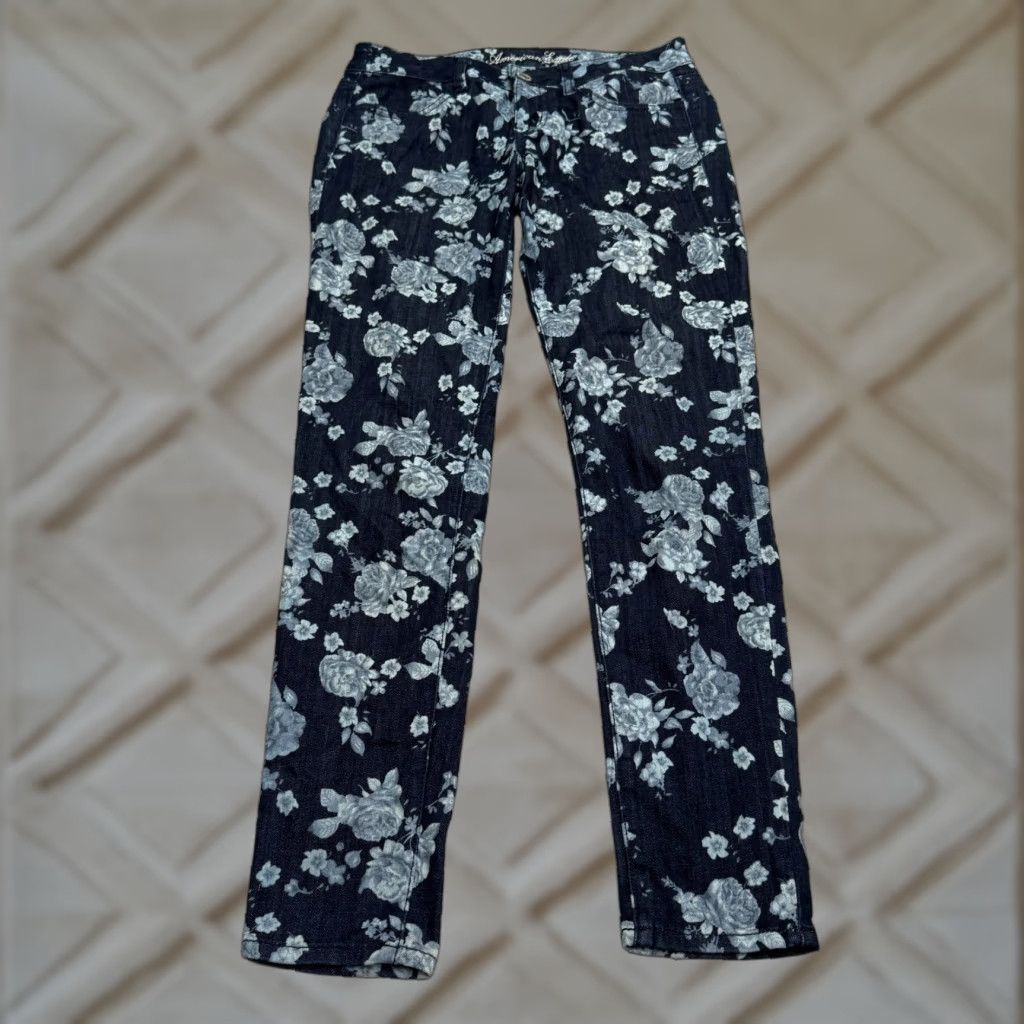 American Eagle Outfitters VINTAGE American Eagle Outfitters Floral Denim Jeggings Womens 4 Low Rise Blue Cotton Blend Y2K Streetwear Size 27" / US 4 / IT 40 - 1 Thumbnail