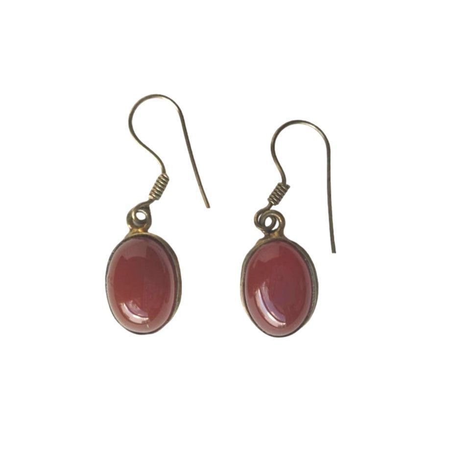The Unbranded Brand Cabochon Carnelian Dangle Earrings Sterling Silver 925 Hook Size ONE SIZE - 1 Preview