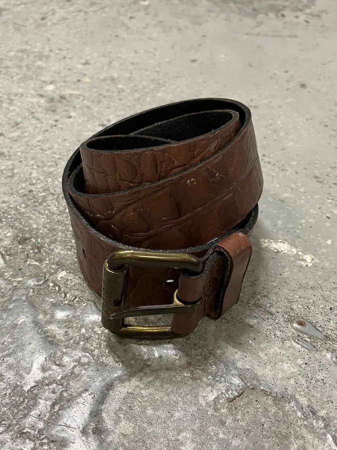 Designer × Roberto Cavalli × Vintage 2000s Roberto Cavalli Brown Crocodile Effect Embossed Leather Belt Size ONE SIZE - 2 Thumbnail