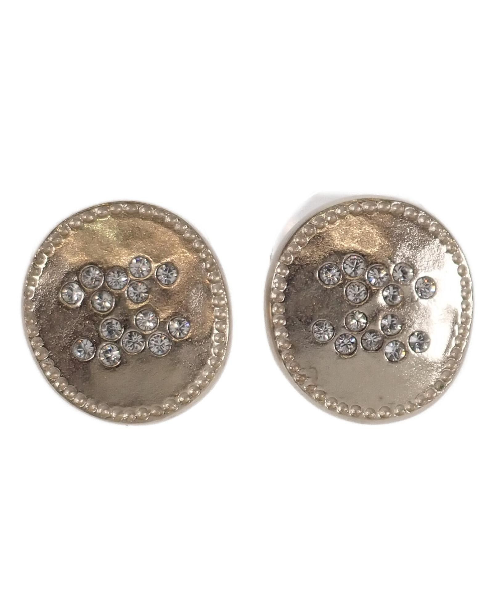 image of Chanel Gold Studded Round Cc Earrings, Women's