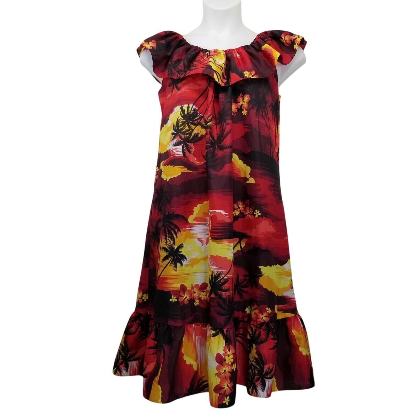 Vintage Helenas M Muu Muu Dress Traditional Hawaiian Red Yellow Suns Size M / US 6-8 / IT 42-44 - 1 Thumbnail