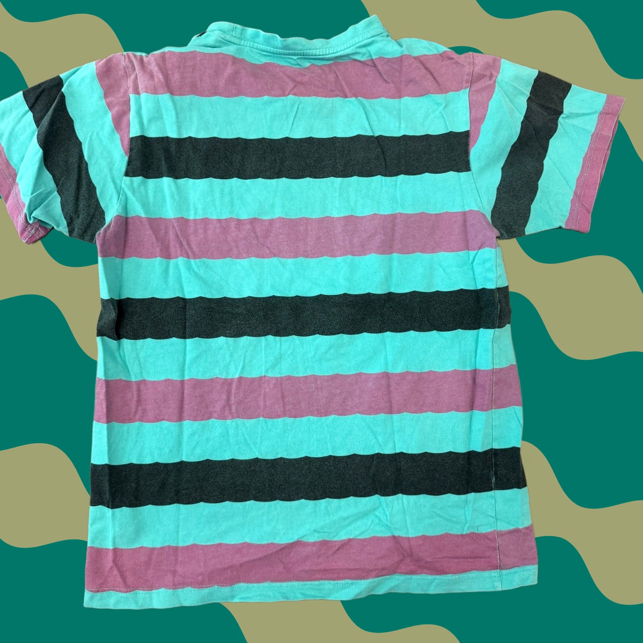 Pinko VINTAGE Y2K Pink Dolphin Striped Logo Short Sleeve Graphic Tee M Mens Black Size US 31 - 1 Thumbnail