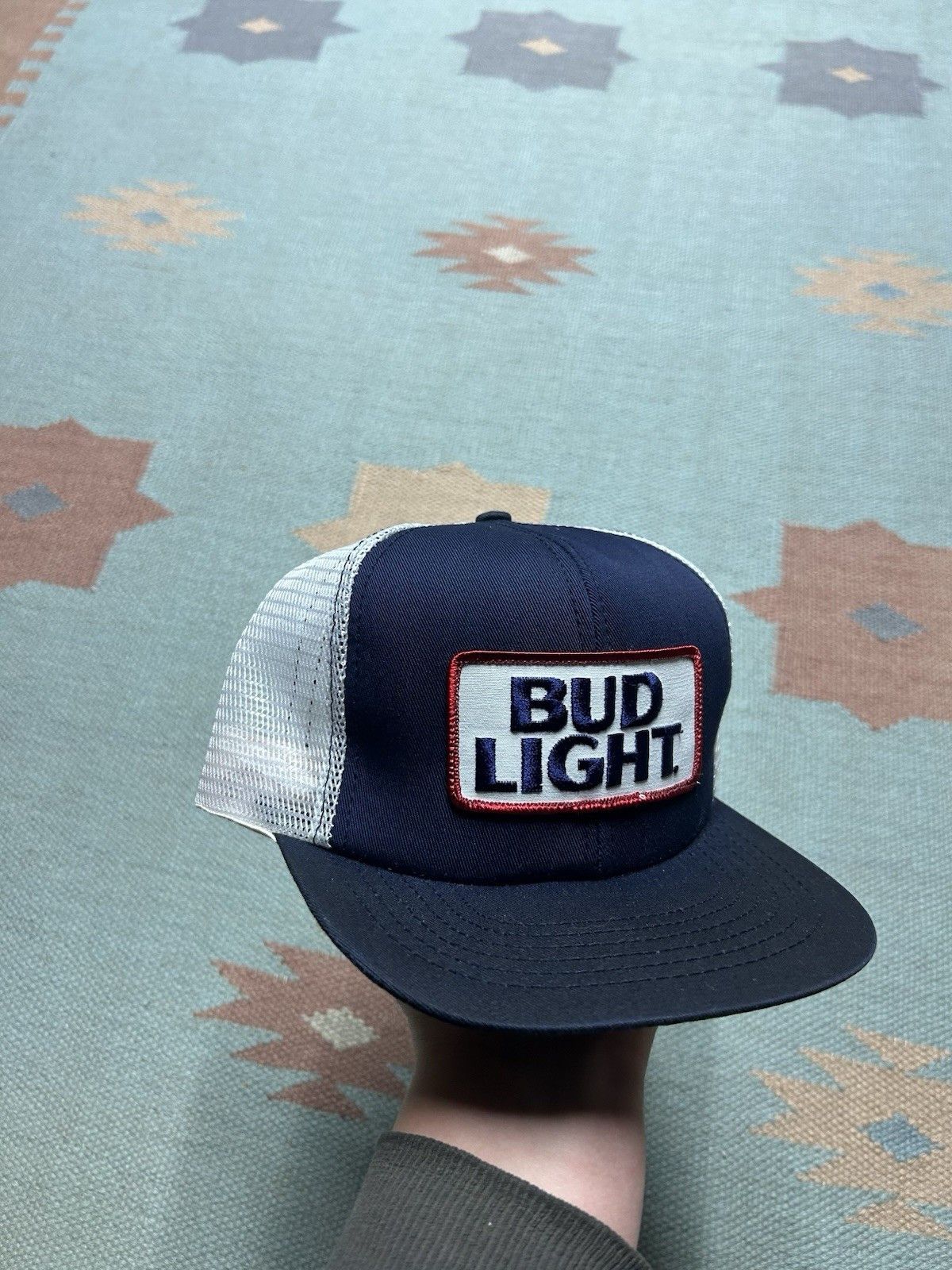 Vintage Vtg 80s trucker hat bud light patch beer alcohol USA white Size ONE SIZE - 1 Thumbnail
