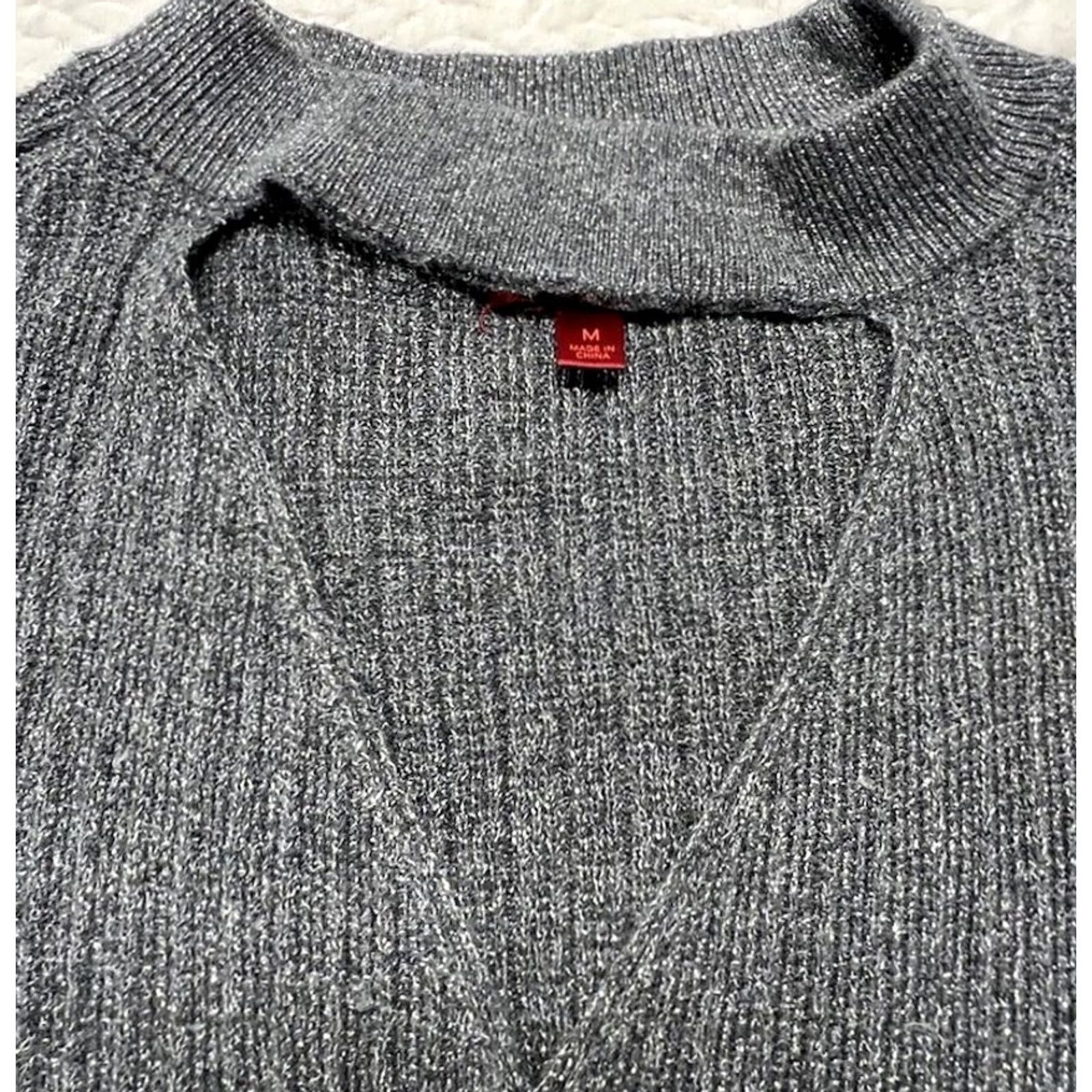 Vintage VINTAGE? Metallic Sweater Women’s Medium Smokey Gray Ribbed Faux Wrap J Lo Long Sleeve Size M / US 6-8 / IT 42-44 - 4 Thumbnail