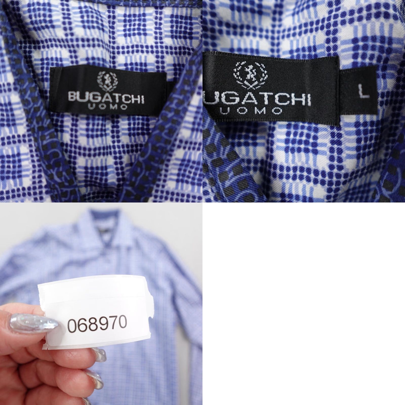 BUGATCHI Bugatchi Uomo Shirt Mens Large Blue Geometric Plaid Button-Up Long Sleeve Cotton Size US L / EU 52-54 / 3 - 8 Thumbnail