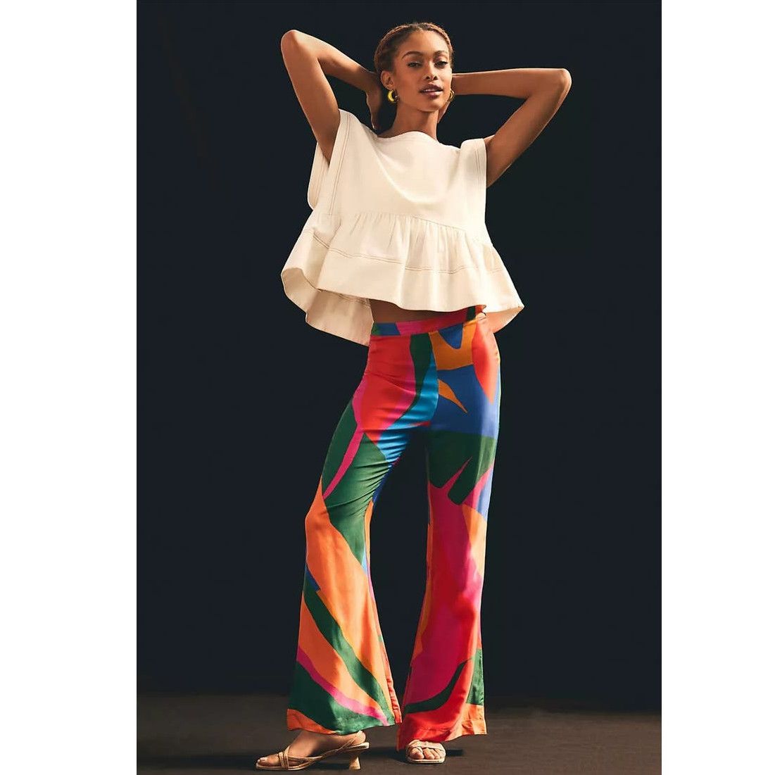 image of New Anthropologie Farm Rio Colorful Leaves Flared Pants $175, Women's (Size 34)