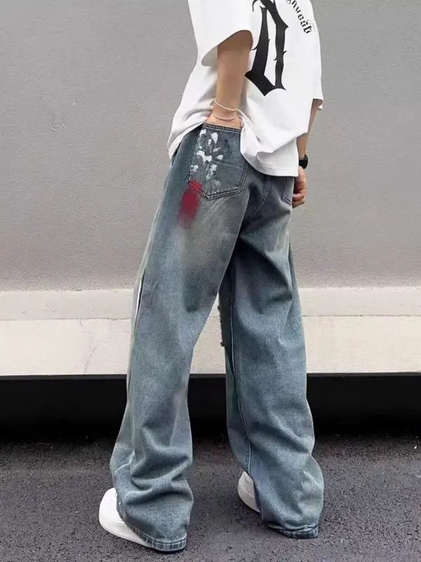 Japanese Brand VIBE Washed and ripped baggy jeans Size US 34 / EU 50 - 6 Thumbnail