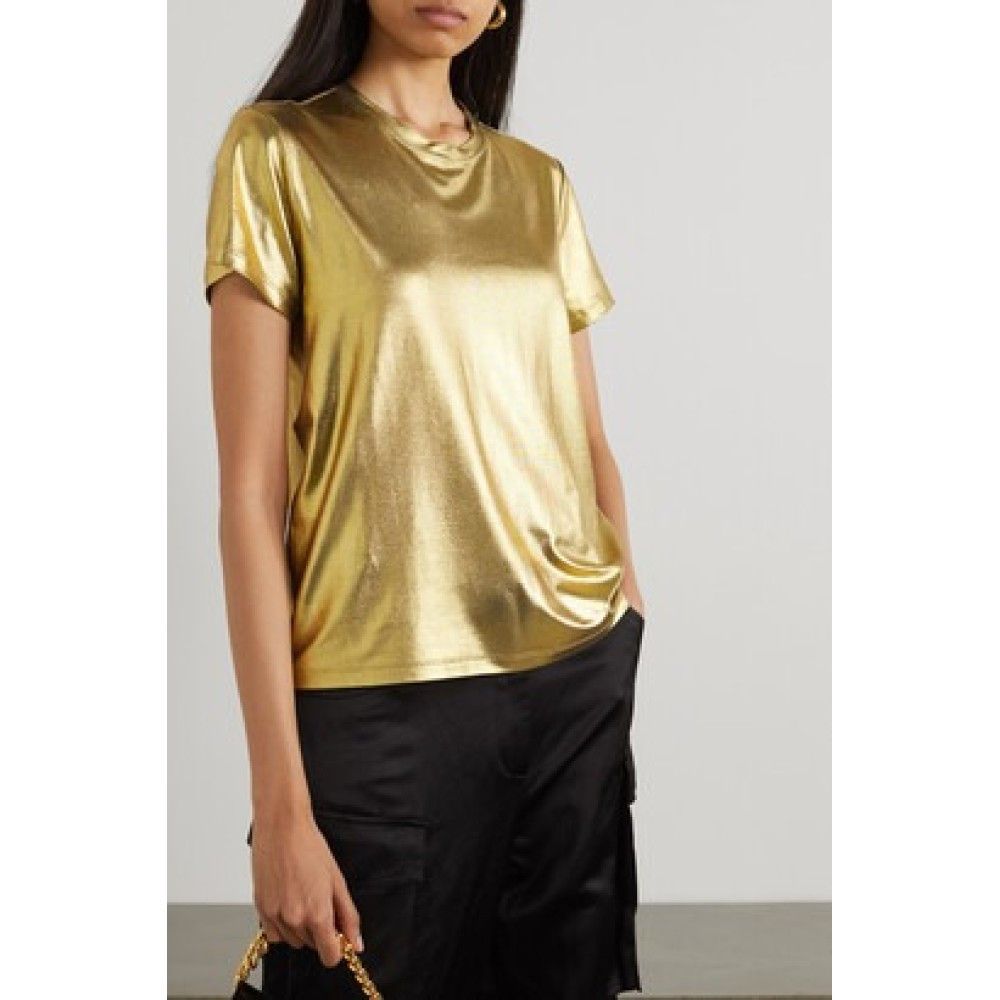 Tom Ford o1loc1c0924 SH0034 Streatch Viscose T-Shirt in Gold Size L / US 10 / IT 46 - 2 Thumbnail